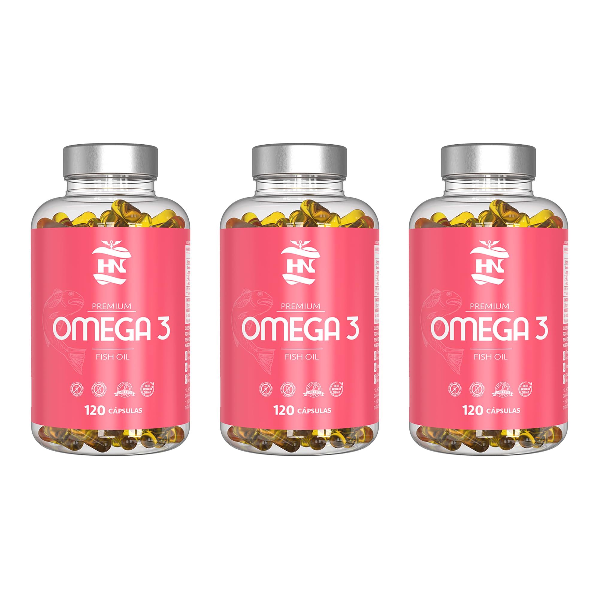 Omega 3 capsulas 1000mg - Fuente Ácidos Grasos de Aceite de Pescado – 500 mg DHA, 700 mg EPA y vitamina E – Para mantener el sistema cardiovascular y arterial saludable – 120 softgel (3 Botes)