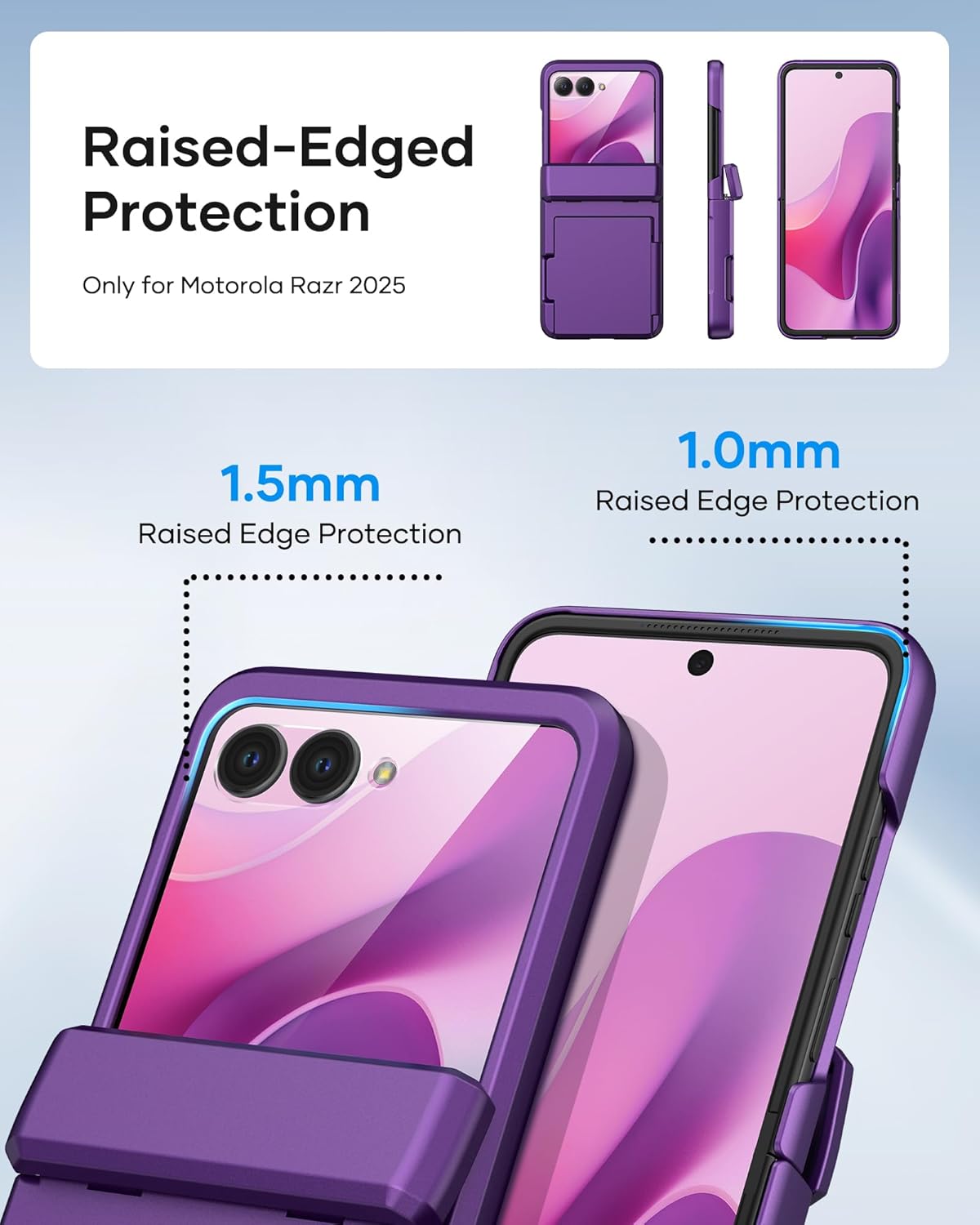 ATATOO for Motorola Razr 2025 Case, Built-in Card Holder (Store 3 Cards) & Hinge Protection & HD Screen Protector, Military Grade Protection, Hard Wallet Phone Case for Moto Razr 2025, Dark Purple