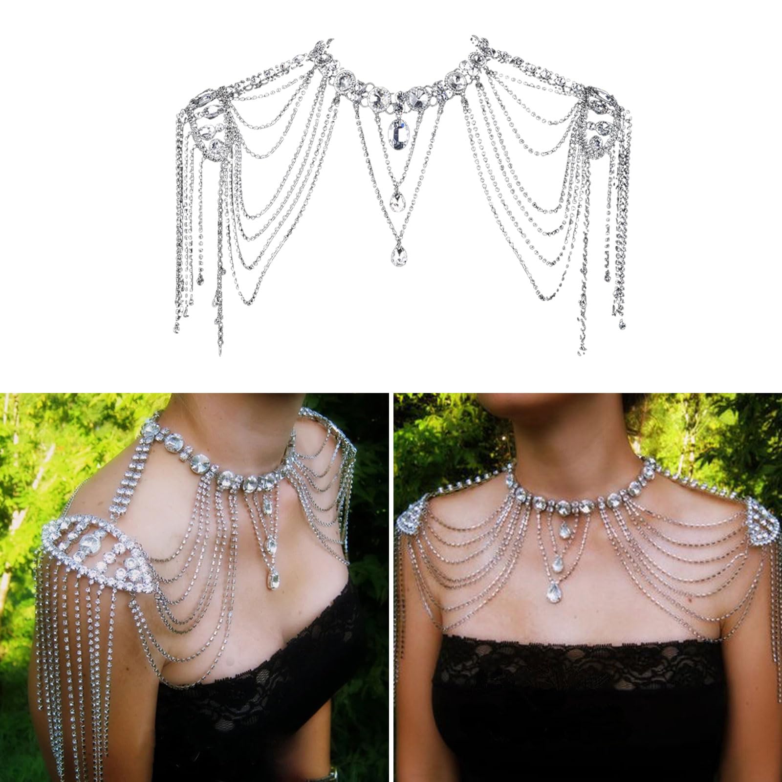 Collar de cadena de hombro con borlas de cristales, accesorio de joyería corporal multicapa para mujer, suministros de brazo de boda