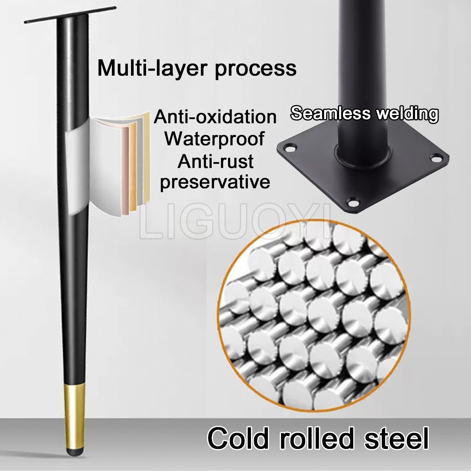 Metalowe nogi meblowe, zestaw 4 regulowanych wysokości 10 cm, 20 cm, 40 cm, 56 cm, 71 cm, stalowe nogi stołowe, na stół jadalny, stoliki kawowe, sofy, szafy, wytrzymałe, pionowe, pochylne