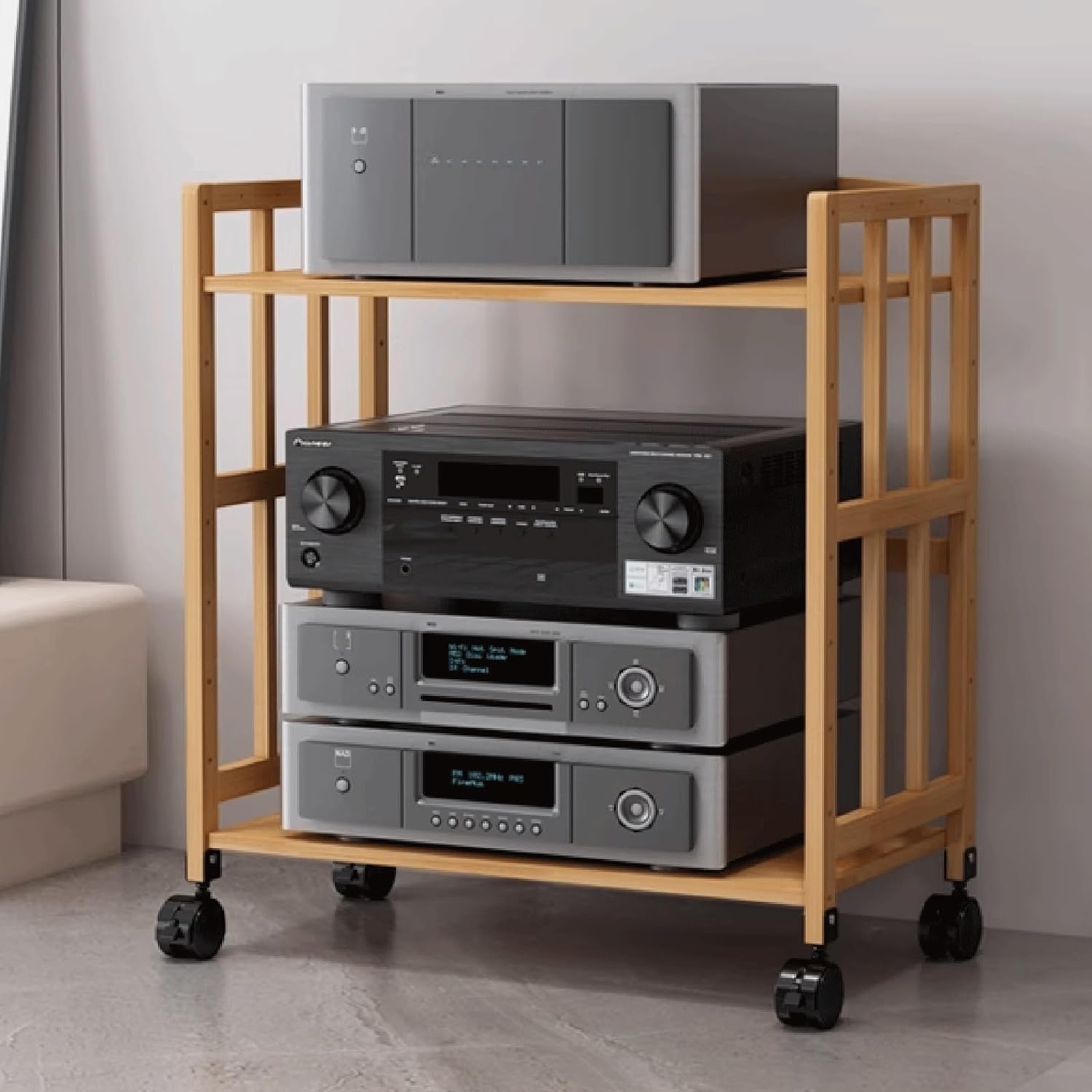 オープンシェルフ 木製 オーディオラック 2段 3段 4段 キャスター付き 大容量 スピーカーラック オーディオプレイヤー サーバー