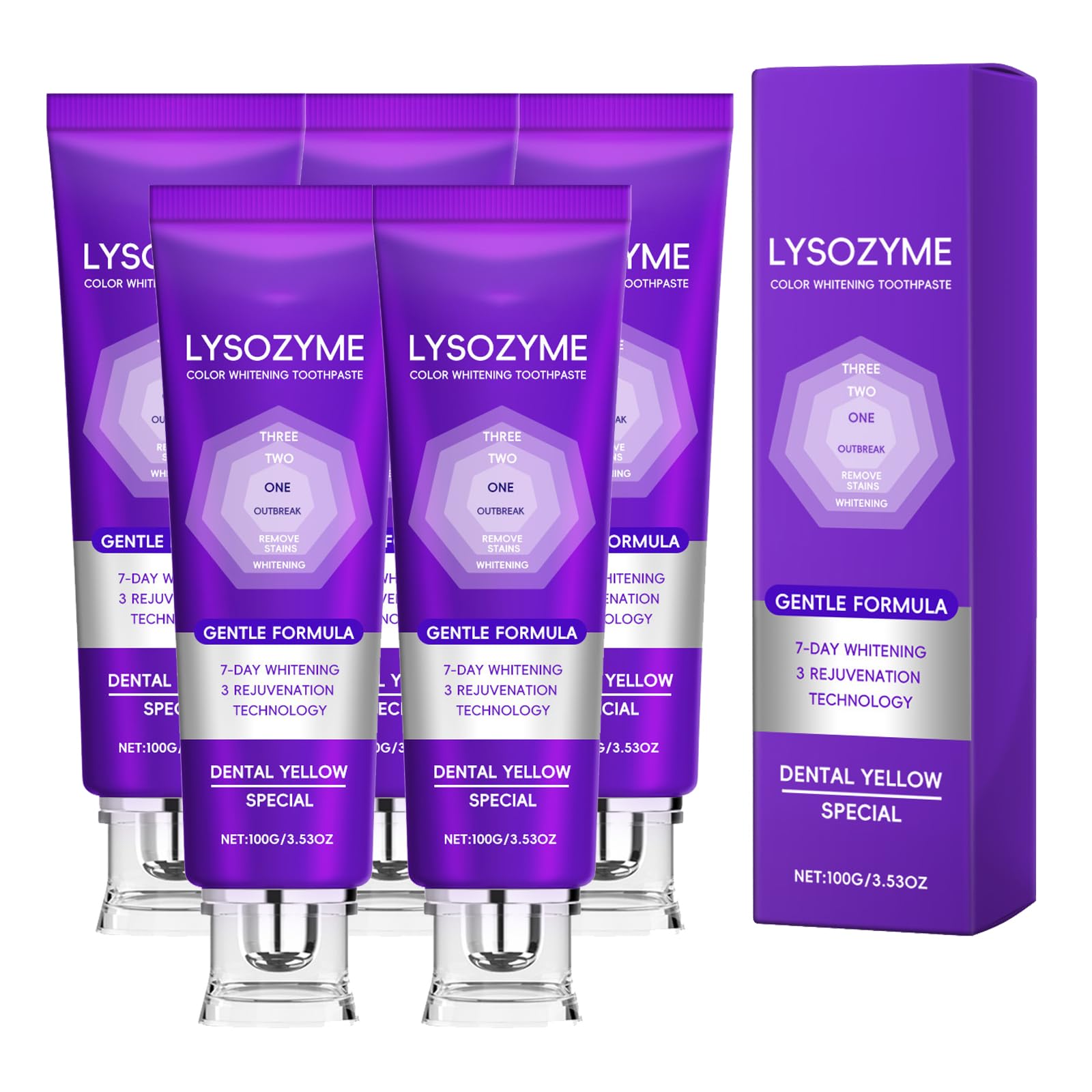 Lysozyme Purple Whitening Dentifricio - Dentifricio correttivo per denti gialli, rimozione delle macchie, respiro fresco, cura dello smalto dei denti, gel delicato per l'igiene orale (5)