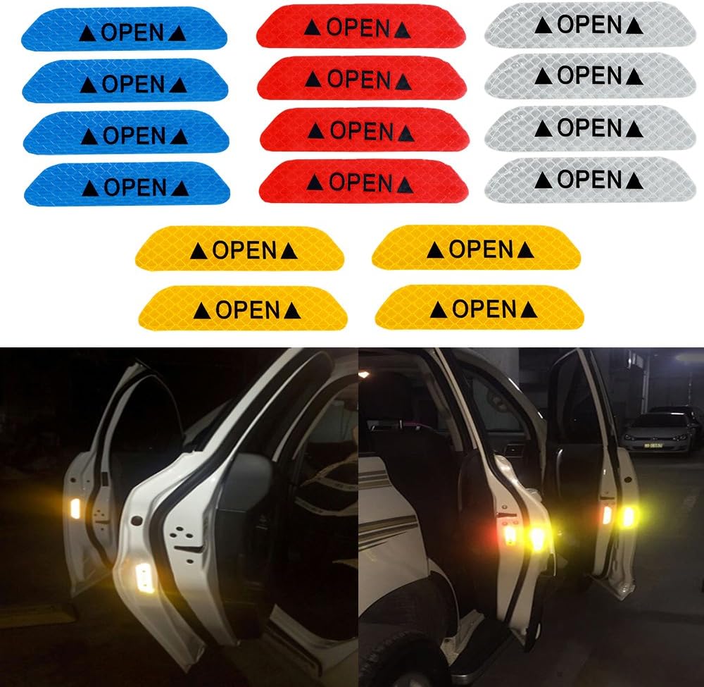 4ピース パック3メートル高反射警告マークオープンオートバイバイクヘルメット車のドアステッカーデカール車のスタイリング外装アクセサリー 青い 全商品オープニング価格