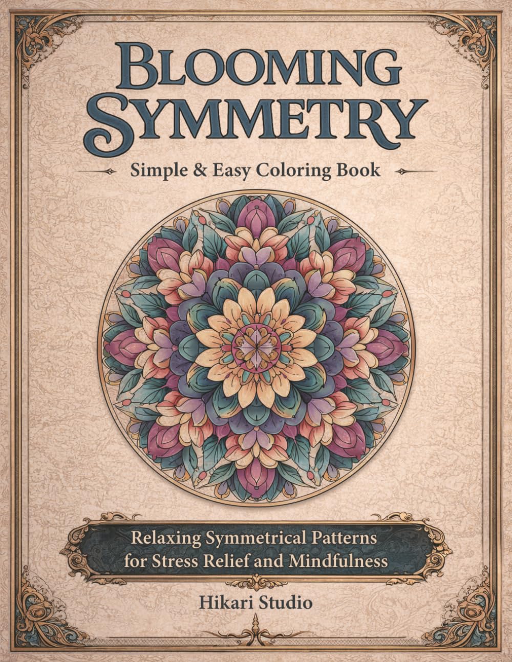 Blooming Symmetry Simple & Easy Coloring Book: Relaxing Symmetrical Patterns for Stress Relief and Mindfulness