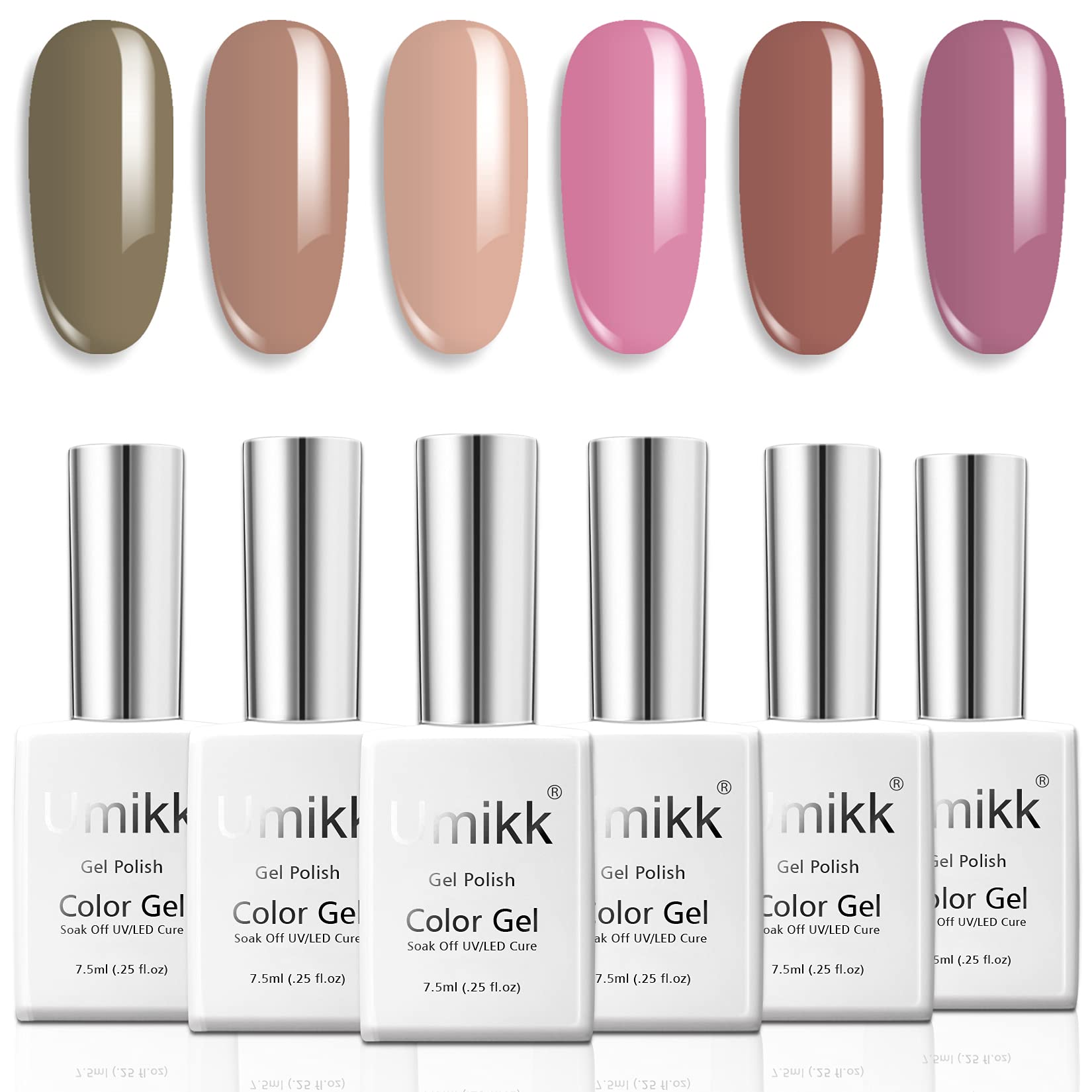 Umikk Gel Nail Polish 6 Colours Set Light Blue Bluish Violet Purple Dark Pink Yellow Beige 7.5ml Soak Off UV LED Cure for Nail Art Manicure Pedicure