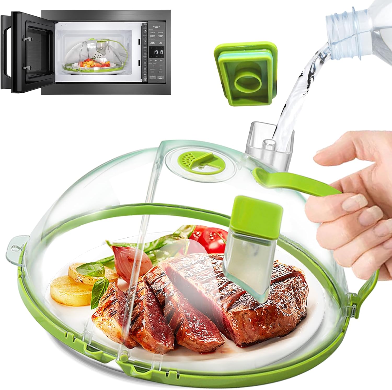 Upgraded Microwave Splatter Cover for Food,Clear Microwave Food Cover With Double Water Steamer and Rotating Breathable Holes,Without Standing Water,BPA-Free,Flippable,Gifts for House Essentials