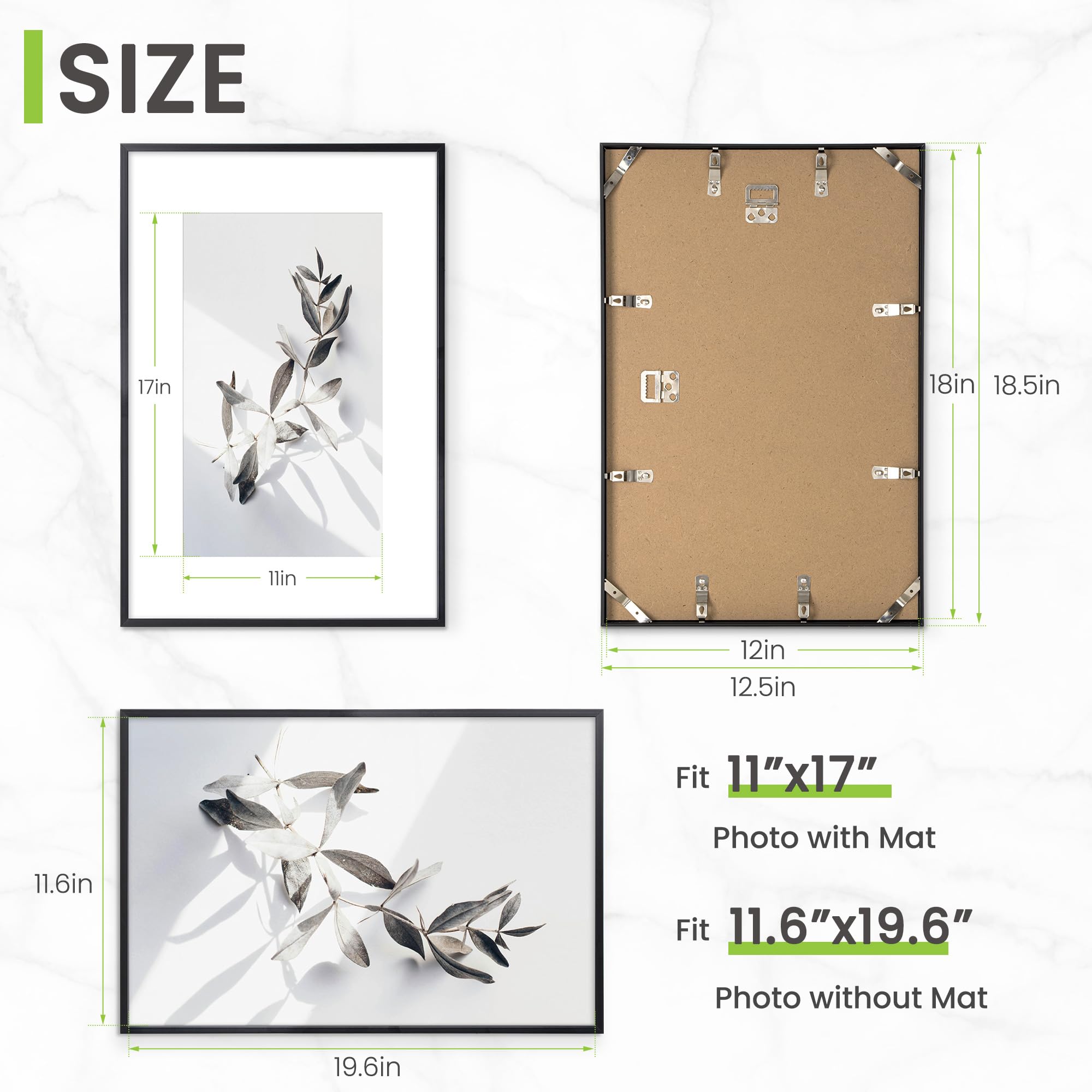 12x18 Picture Frame, 12"x18"(31x46 cm) Large Black Aluminum Gallery Poster Frame - Image 3