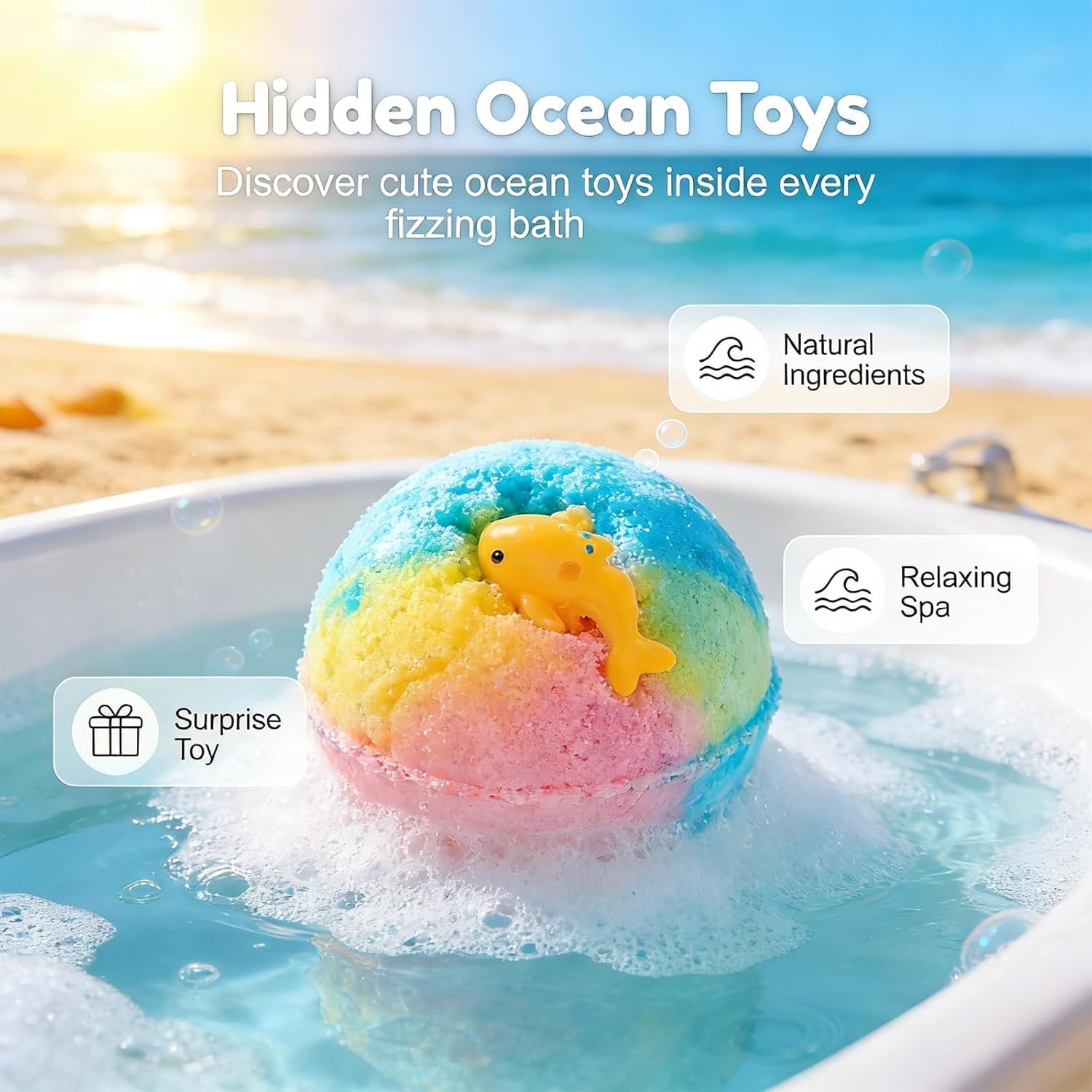 Ocean Toy Bath Salt Ball Sleeve Box Bath Bombs, Easter Gifts Bubble Easter Basket Stuffers Easter Egg Fillers (Sea Animal Ideal Gifts for Kids Girls Boys Toddler（12Pcs)