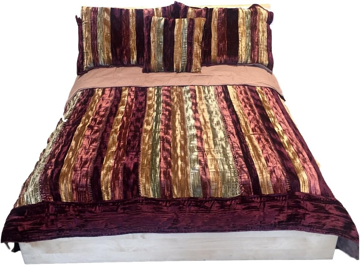 CozyLinen Reversible Velvet Stripe Hand-Stitched Quilt, King