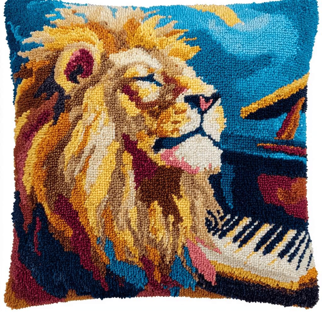 Kitquiver Latch Hook Kits Donkey for Adults,Lion DIY Latch Hook Cushion Kits and Latch Rug Kits Cross-Stitch Embroidery Cushion Cover for Home Sofa Decoration 17X17 in
