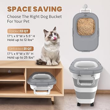 23-25Lbs Airtight Dog Food Storage Container,Collapsible Dog Food Container