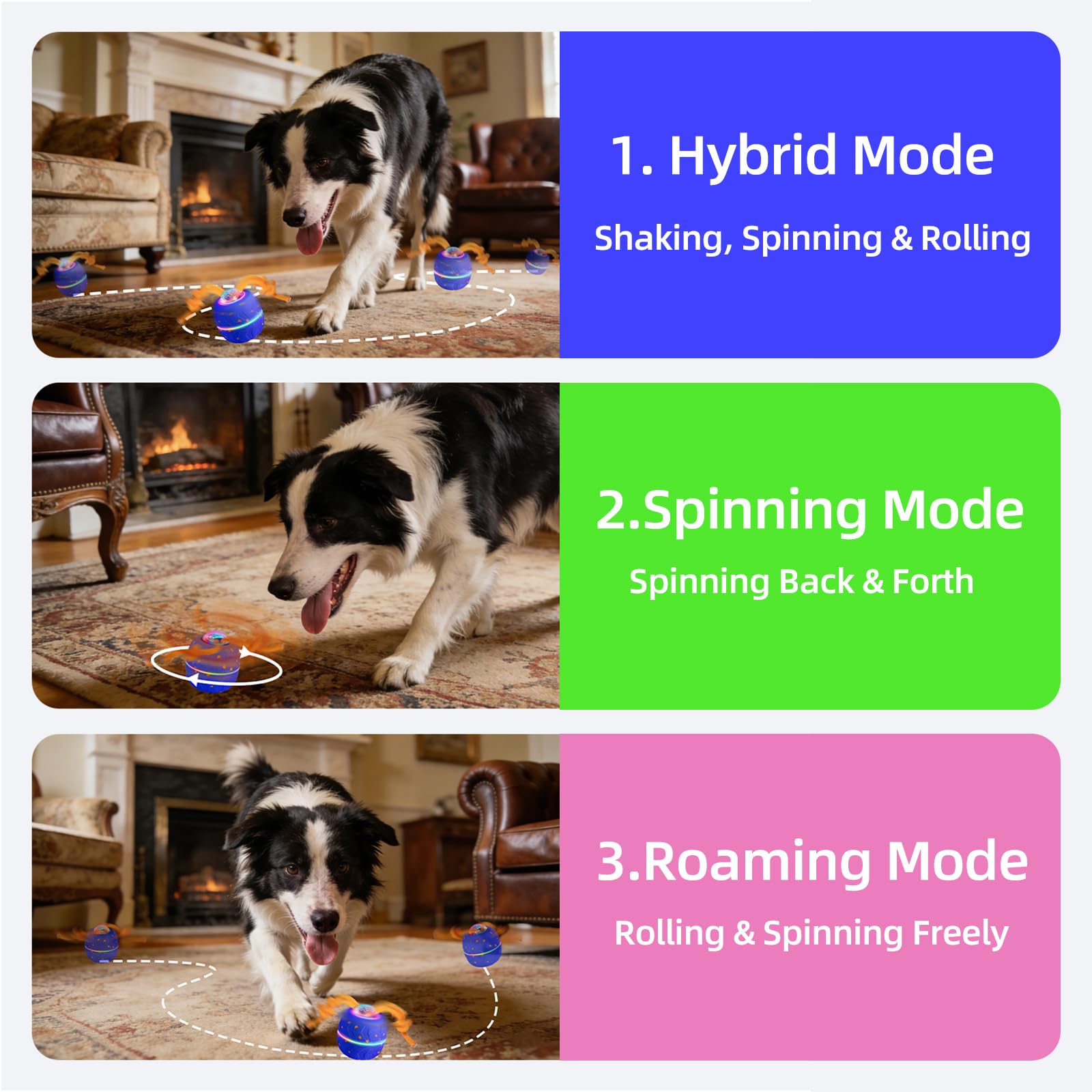 Balle Interactive pour Chien - Wicked Ball Rolly avec Queue & Aboiements, Jouet Intelligent pour Chien avec 3 Modes, E-TPU, Rechargeable USB-C, Lumières RVB, pour Chiens de Taille Moyenne à Grande