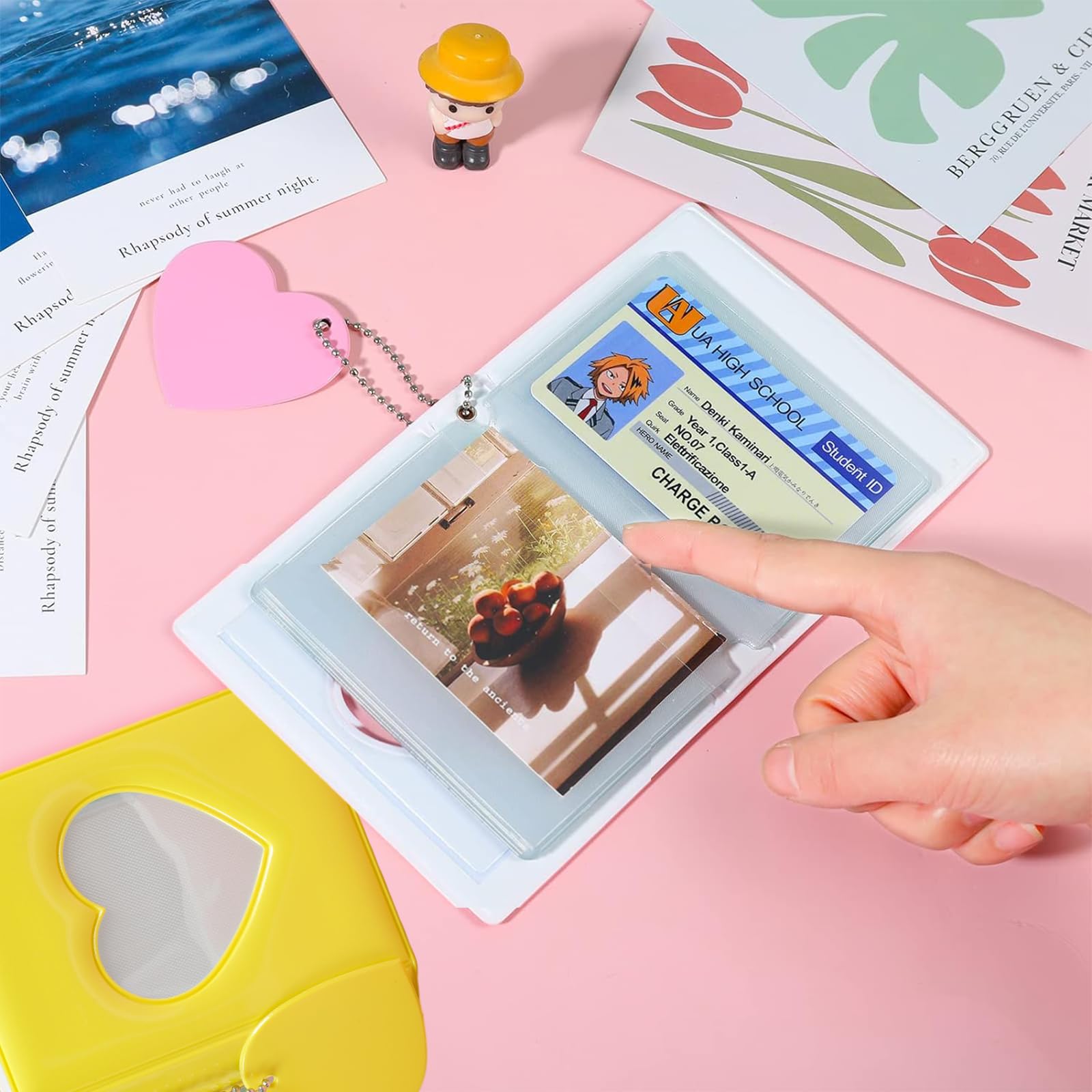 2 Pezzi Mini Album Fotografico per Foto 3 Pollic Photocard Binder Tasche Raccoglitore Porta Carte Fotografiche a Forma di Cuore per Archiviare Foto, Carte D'Identità, Carte(Rosa, Giallo)
