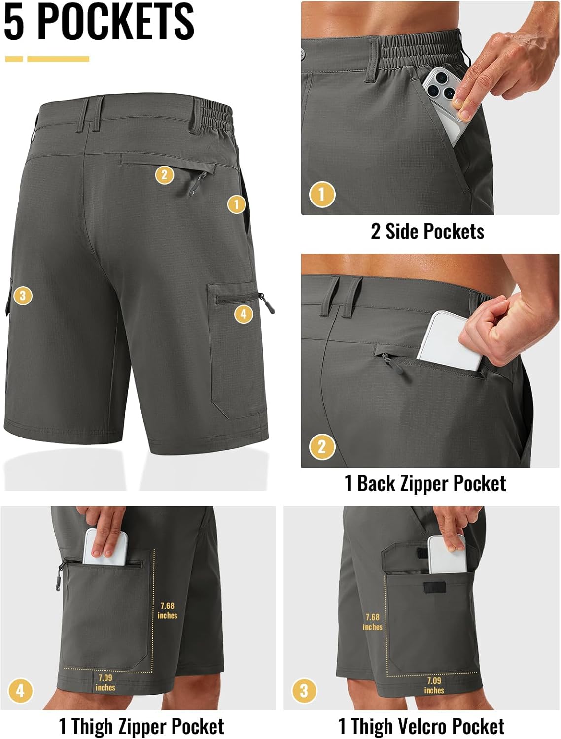 Rdruko Men's Hiking Shorts 9" Quick Dry Water Resistant Work Outdoor Shorts with Pockets