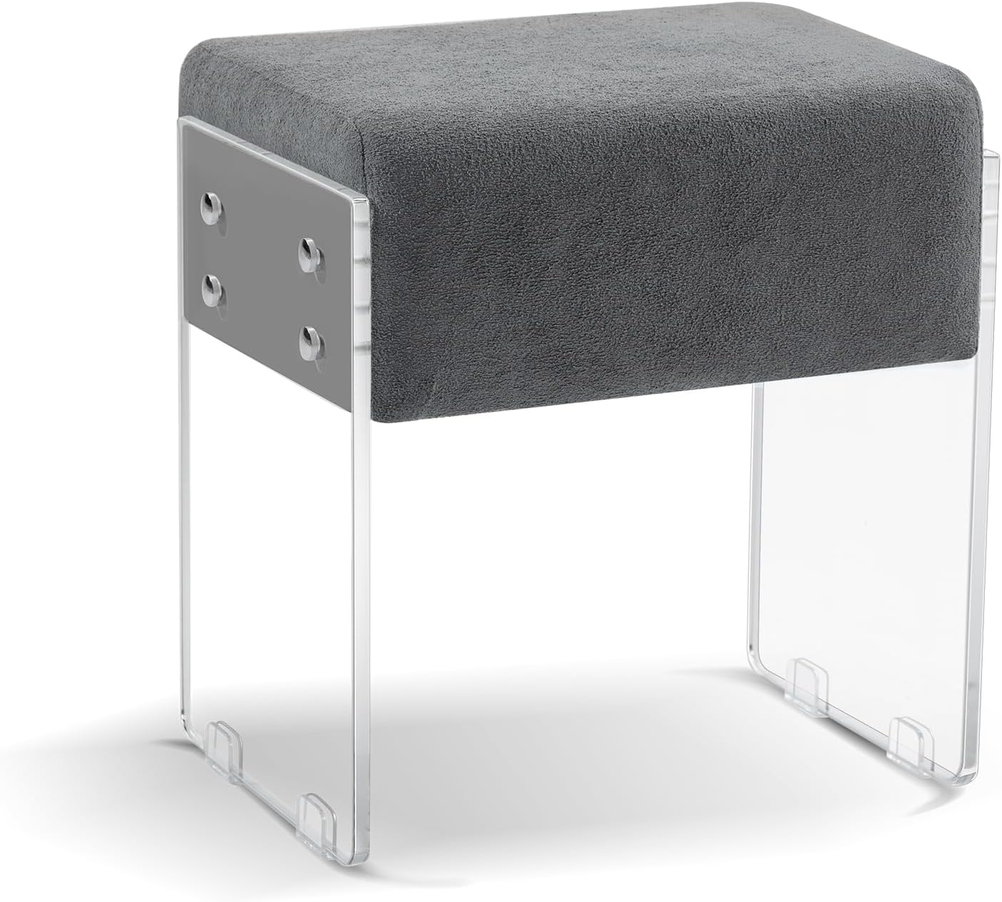 Lamb Fabric Vanity Stool Chair?Makeup Stool Chair with Padded Cushion and Acrylic Leg - Footstool Side Table for Bedroom Living Room (Grey)