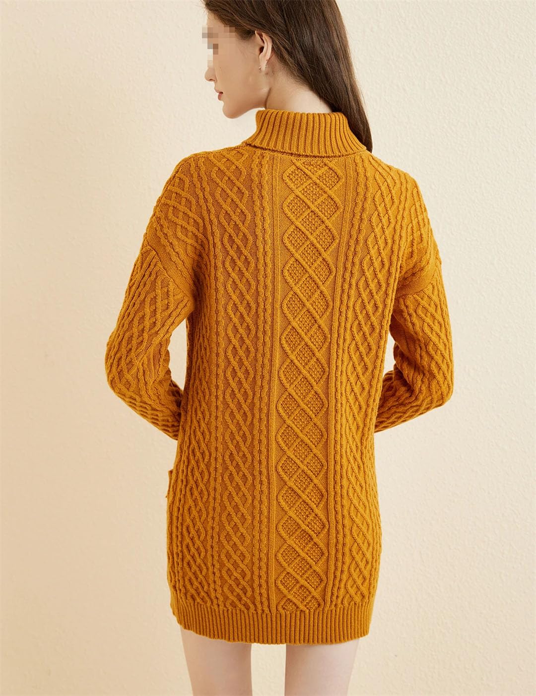 Maglione da donna a collo alto, in lana, invernale, a maniche lunghe, lavorato a maglia