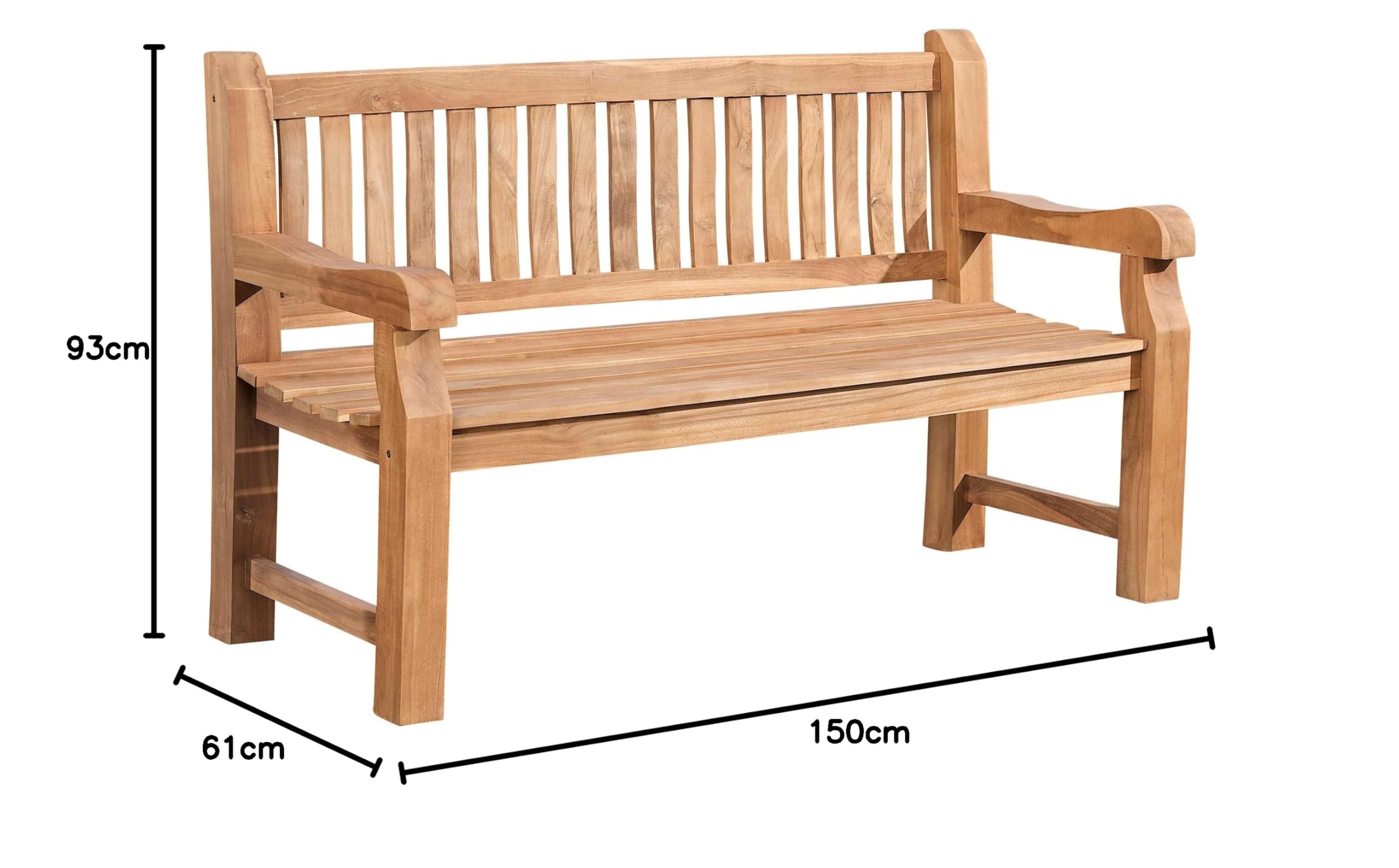 CLP Teakbank Jackson V2 I Wetterfeste Holzbank mit Rückenlehne I Stabile Gartenbank aus massivem Teakholz, Farbe:Teak, Größe:150 cm
