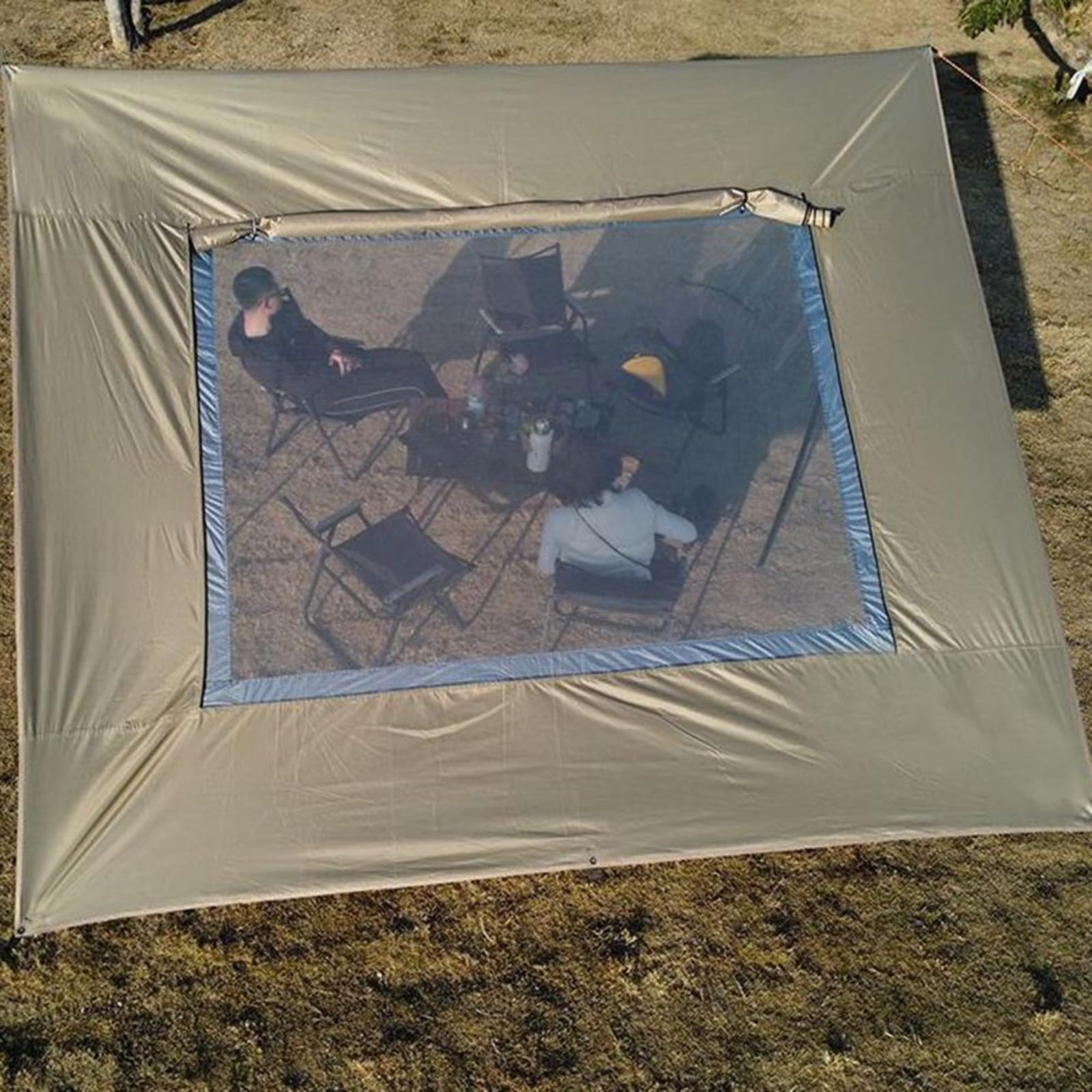 Toldo para caravana de 2,8 x 4,8 m con ventana de malla, tela Oxford recubierta de plata 210D, para protección UV (caqui)