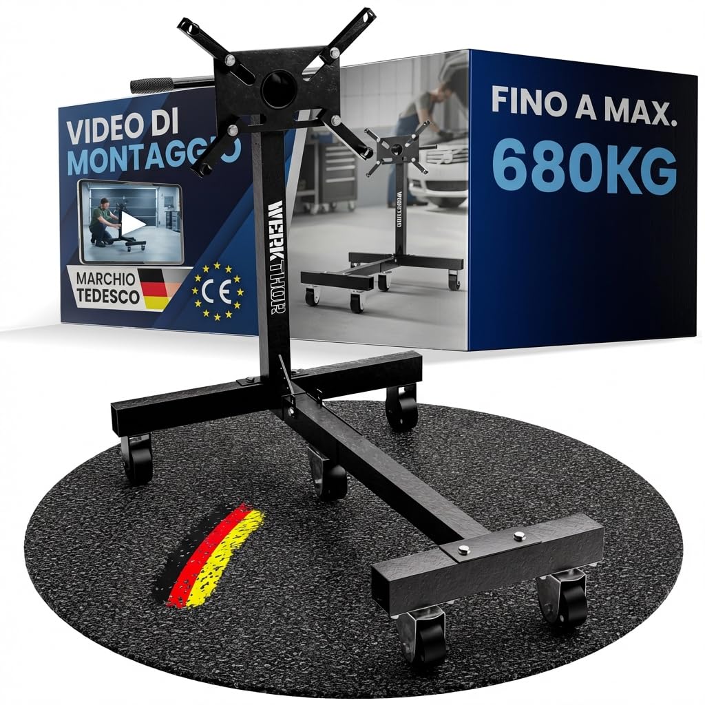 WERKTHOR Stojak na silnik samochodowy, 680 kg, Heavy Duty, do V8, bardzo stabilny, obracany o 360°, do ciężkich silników i SUV-ów, stojak montażowy, do warsztatu