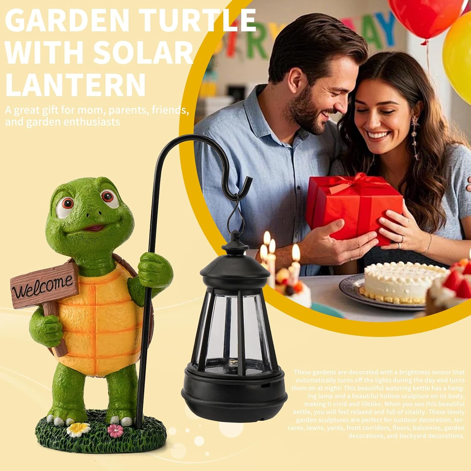 Solar Turtle Outdoor Garden Statue - Resin Sculpture with Solar Lantern, Decorative Ornament for Lawn & Yard, Unique Home Decor, Perfect Gift for Women, Moms and Men