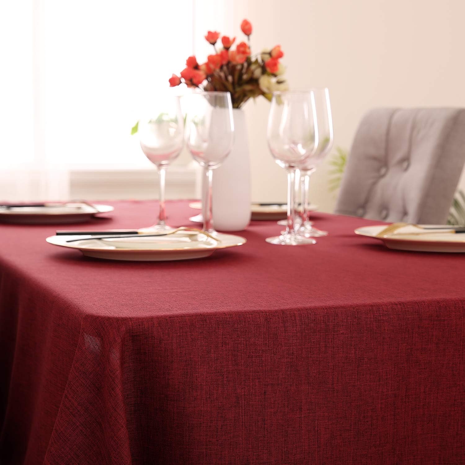 🛒 Crаzу Dеаlѕ Deconovo Linen Look Tablecloth, Wrinkle Resistant Water Resistant Restaurant Table Cloth for Party (54x120 Inch, Red) Bеѕt Dеаl Prоduсt Deconovo Linen Look Tablecloth, Wrinkle Resistant Water Resistant Restaurant Table Cloth for Party (54x120 Inch, Red)