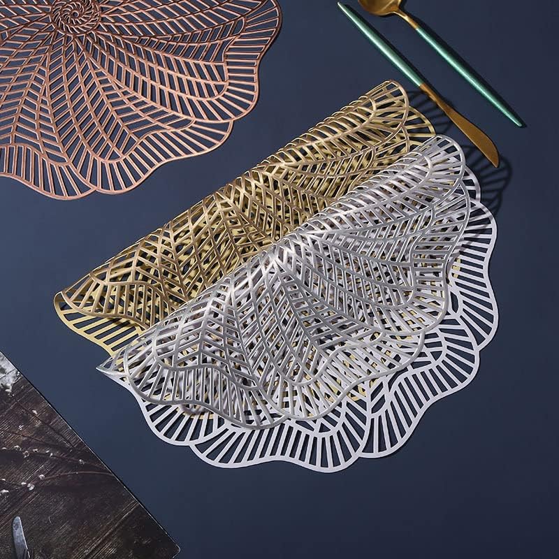 Miniatura 8 de Manteles individuales redondos dorados, lavables, fáciles de limpiar, antideslizantes, resistentes al calor, para decoración de mesa de comedor,