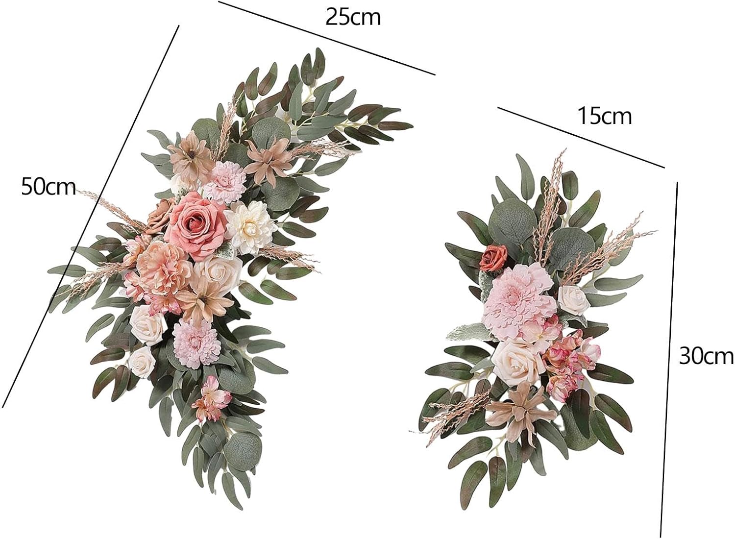 2 Pieces Silk Flowers Floral Backdrop Hanging Wedding Arch Wreath,Artificial Flower Swag for Home Wall Door Party Decoration, Champagne Pink