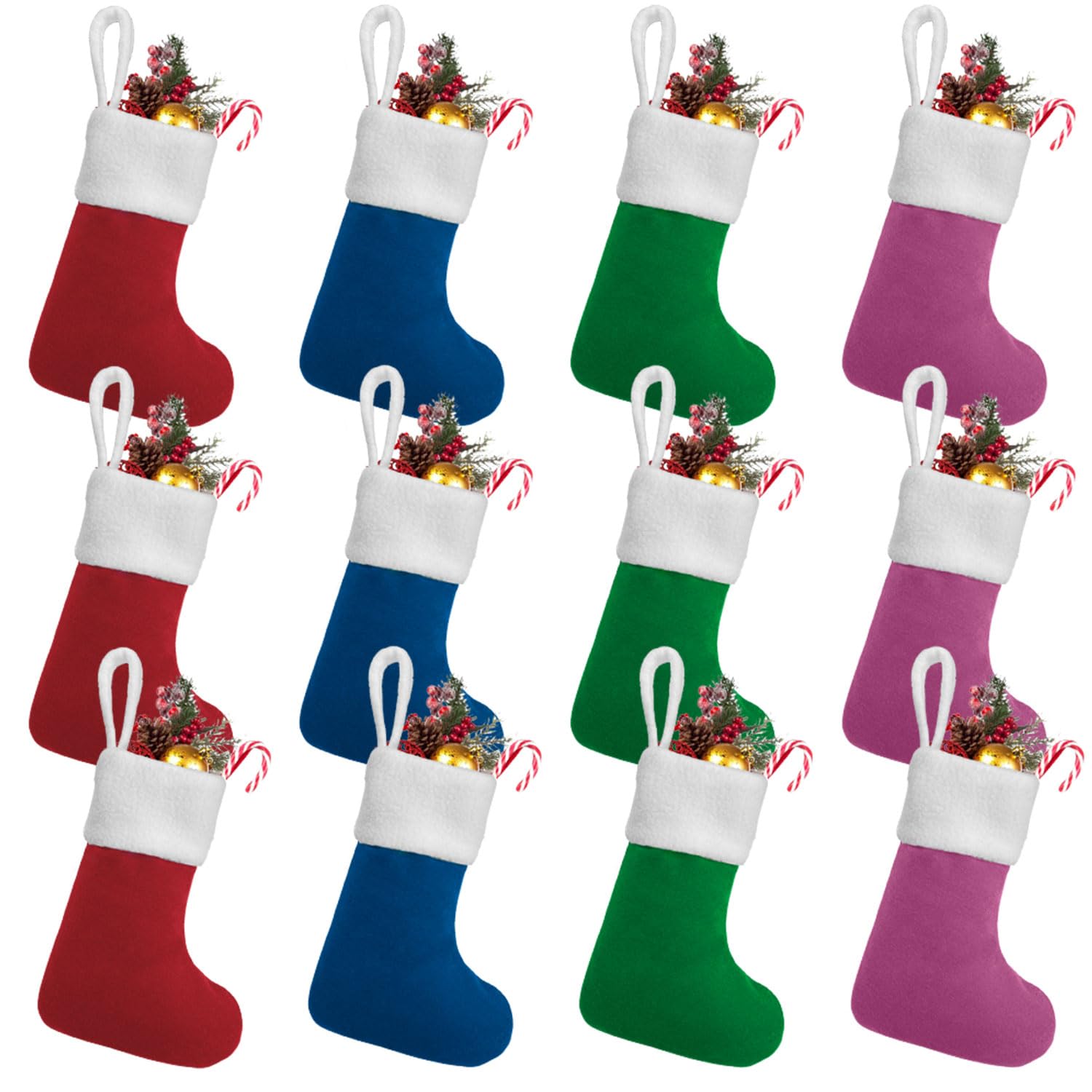 Weihnachtsstrümpfe für Familienfeiertagsdekorationen und Weihnachtsbaumkamin (12, Multi-Mini)