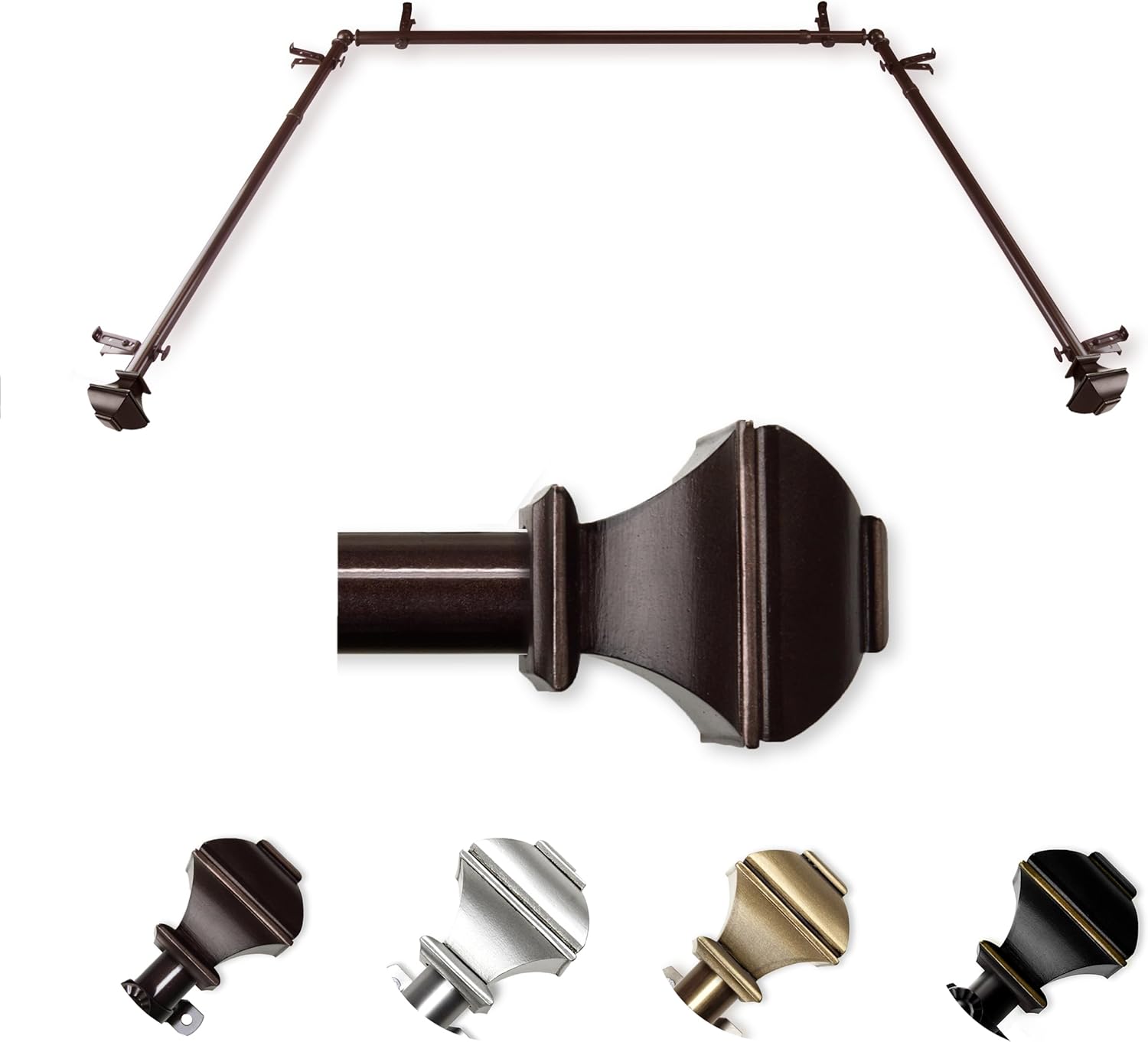 Rod Desyne 13/16" Marianne Bay Window curtain rod 20"-36", 38"-72" - Cocoa