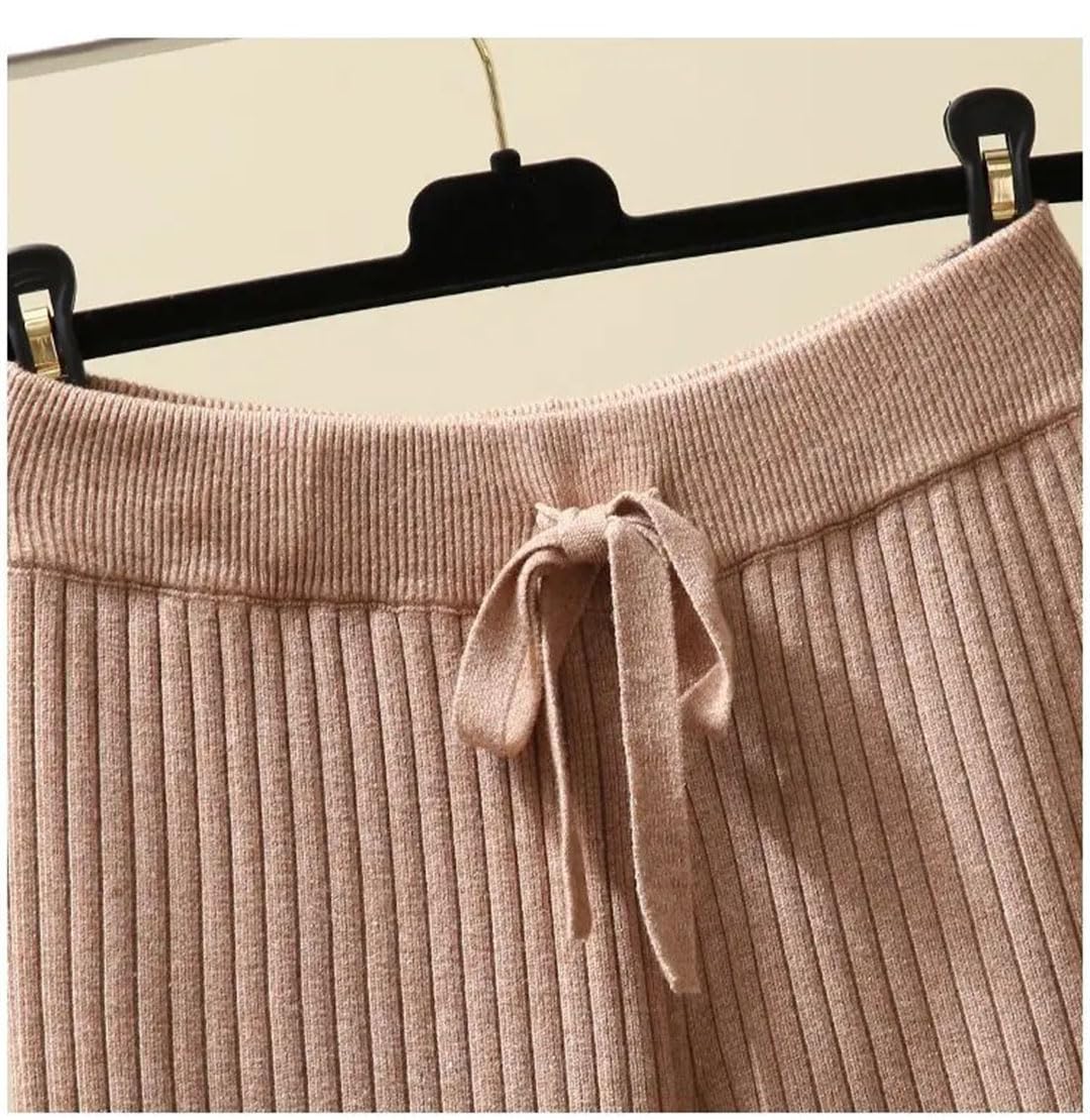 Pantaloni da donna a gamba larga lavorati a maglia stile invernale a goccia allentati dritti lunghi pantaloni a vita alta pantaloni in lana tinta unita