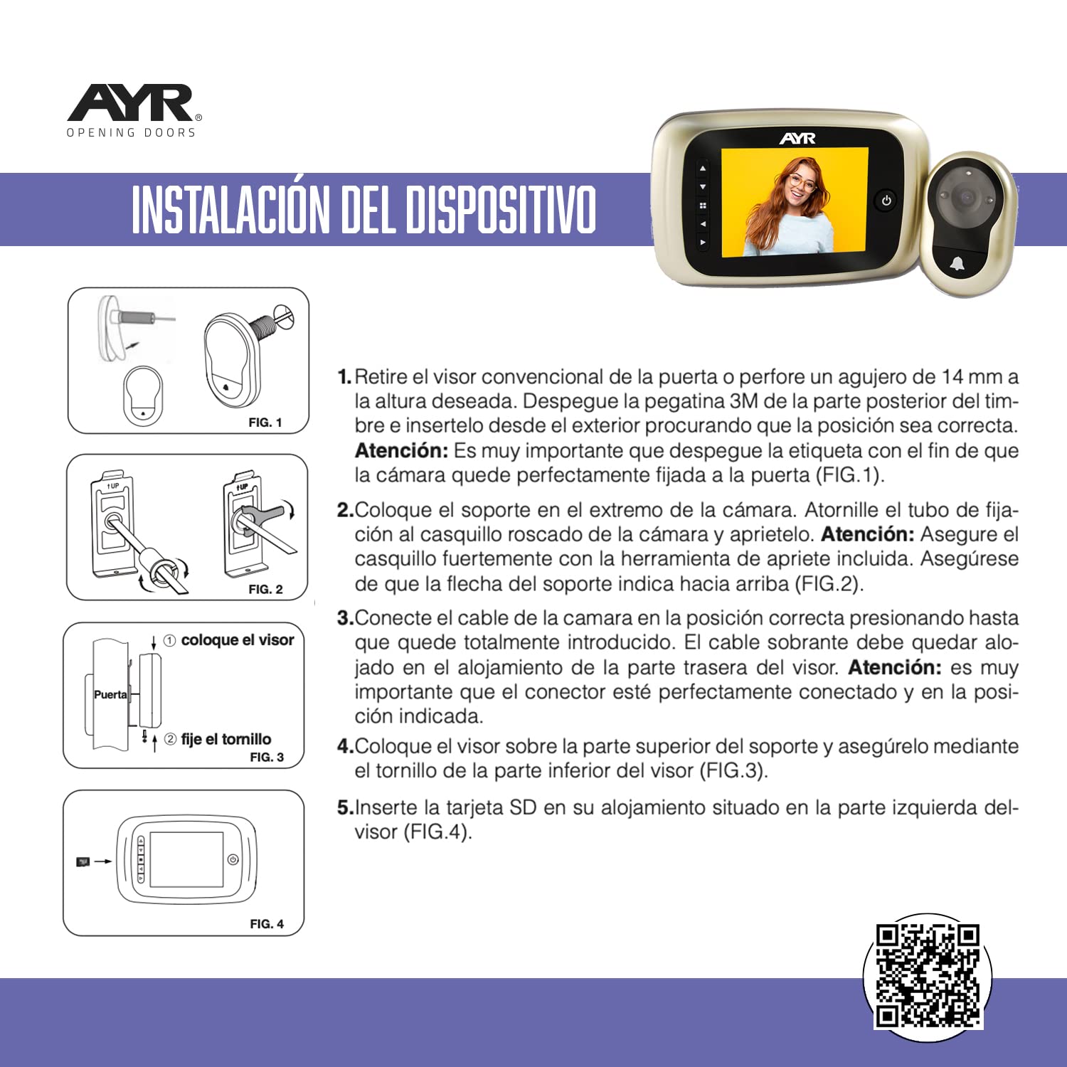Mirilla Digital grabadora AYR 751 Acabado níquel Mate.