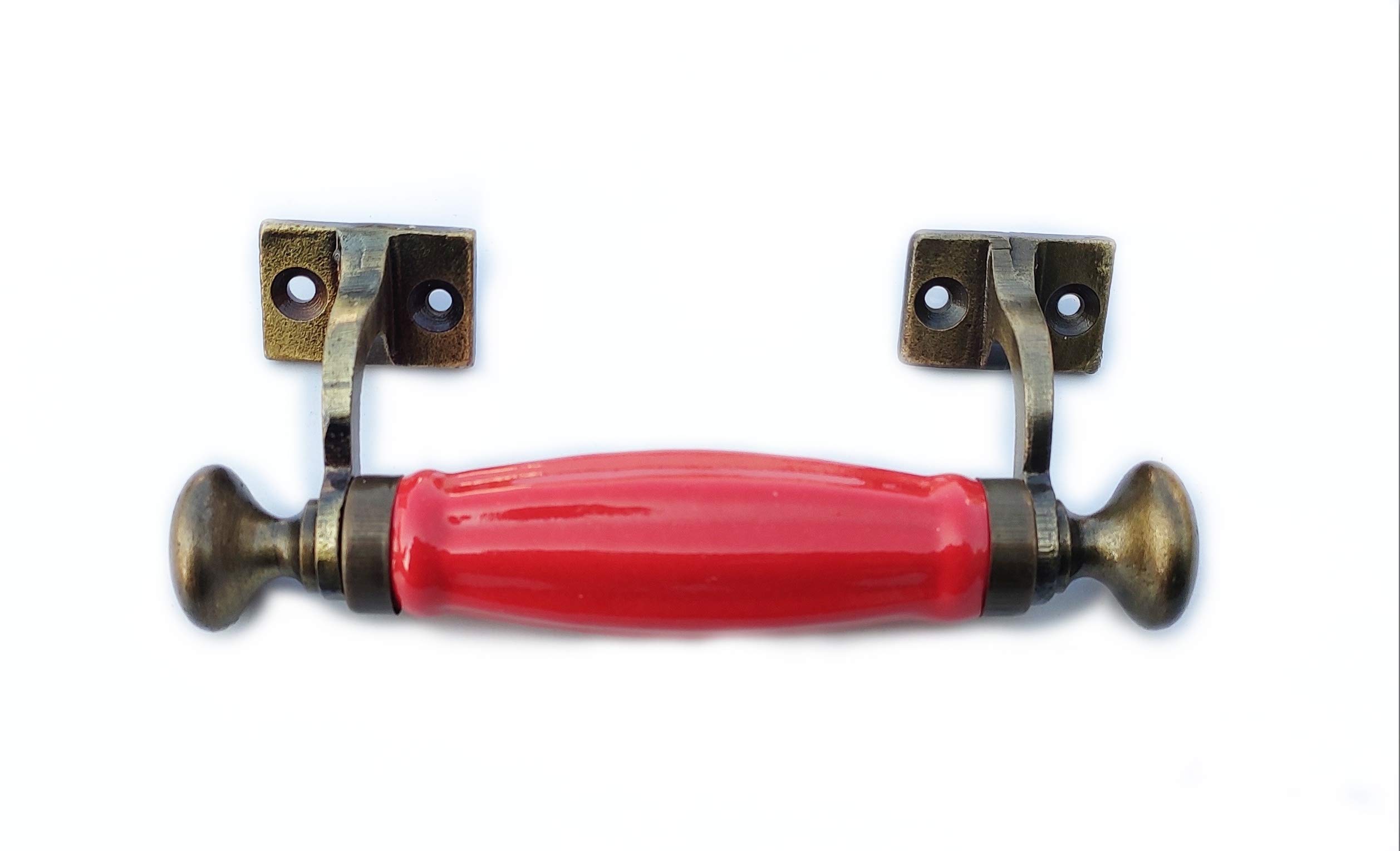 Maison Belle Ceramic Door Handle Gold Antique Finish (Size 5.5 Inch, White) (Red)