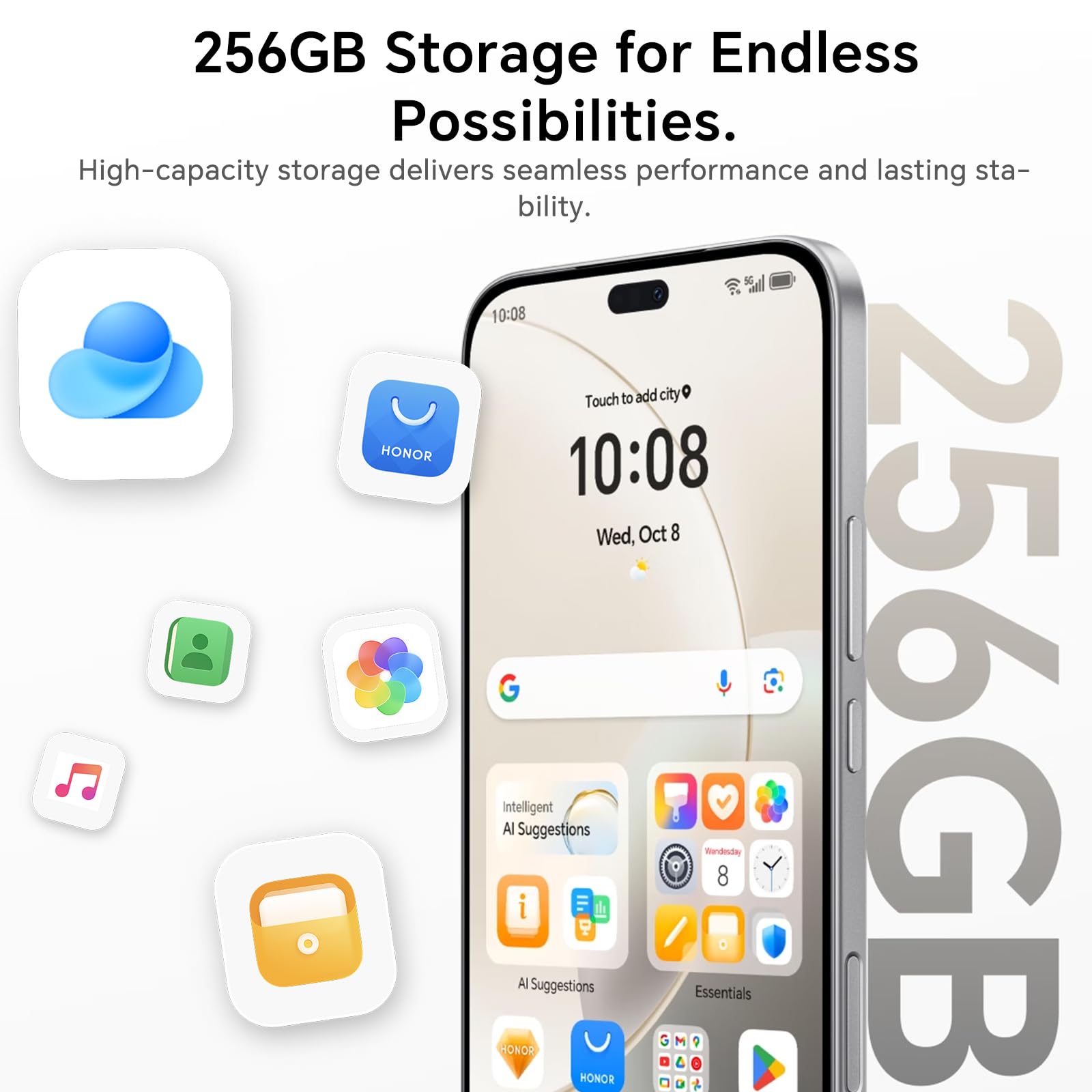 HONOR 400 Lite 5G Smartphone, 8GB 256GB, 5100mAh, MTK 7025-Ultra, Fotocamera AI da 108MP, 6,7" AMOLED Display 120Hz, IP64, Dual SIM, Android 15, Senza caricatore, Verde
