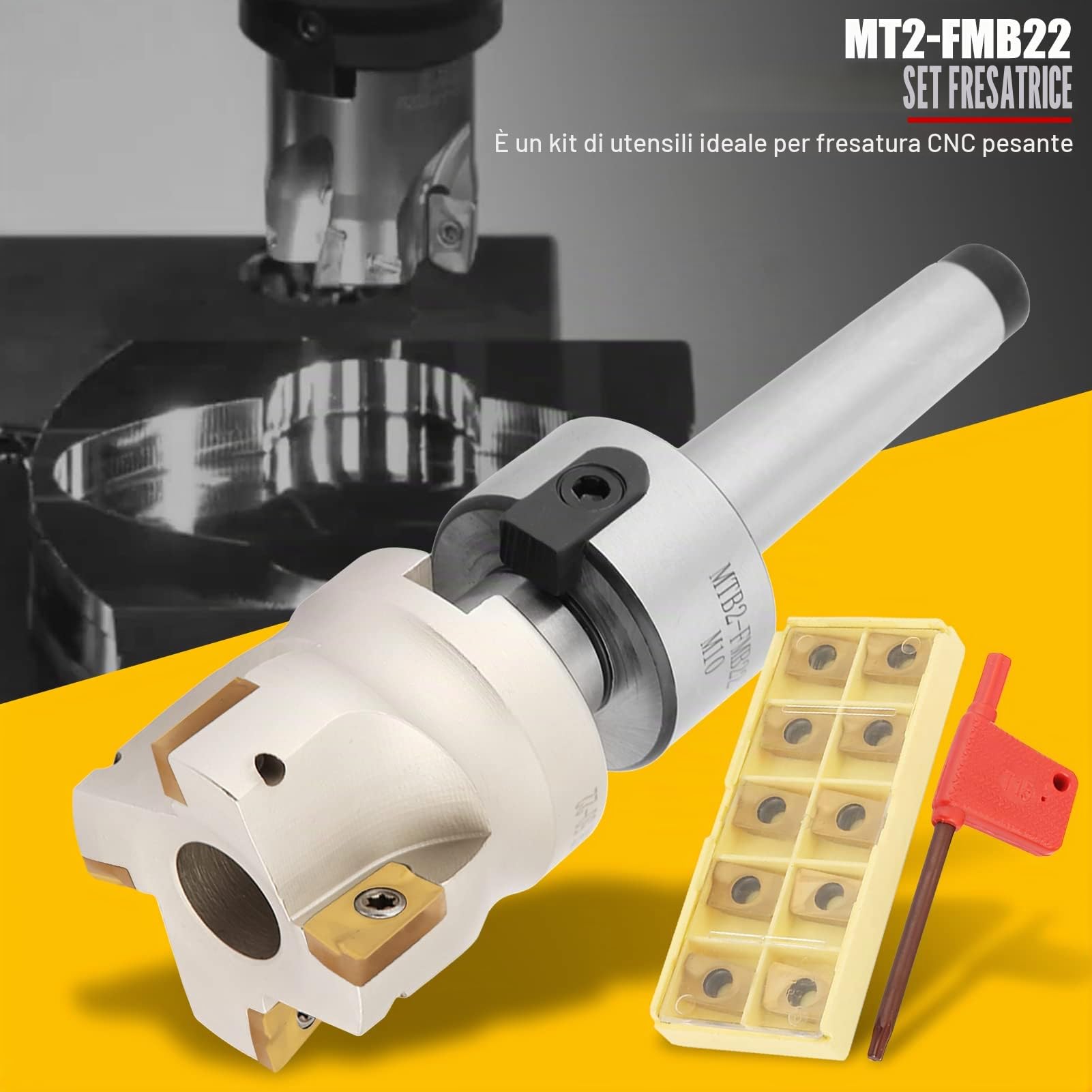 Supporto per fresa a 90 ° EVTSCAN con fresa frontale indicizzabile da 3 ", kit di 10 inserti in metallo duro, per fresatura, foratura, scanalatura e profilatura, per la lavorazione dei metalli CNC