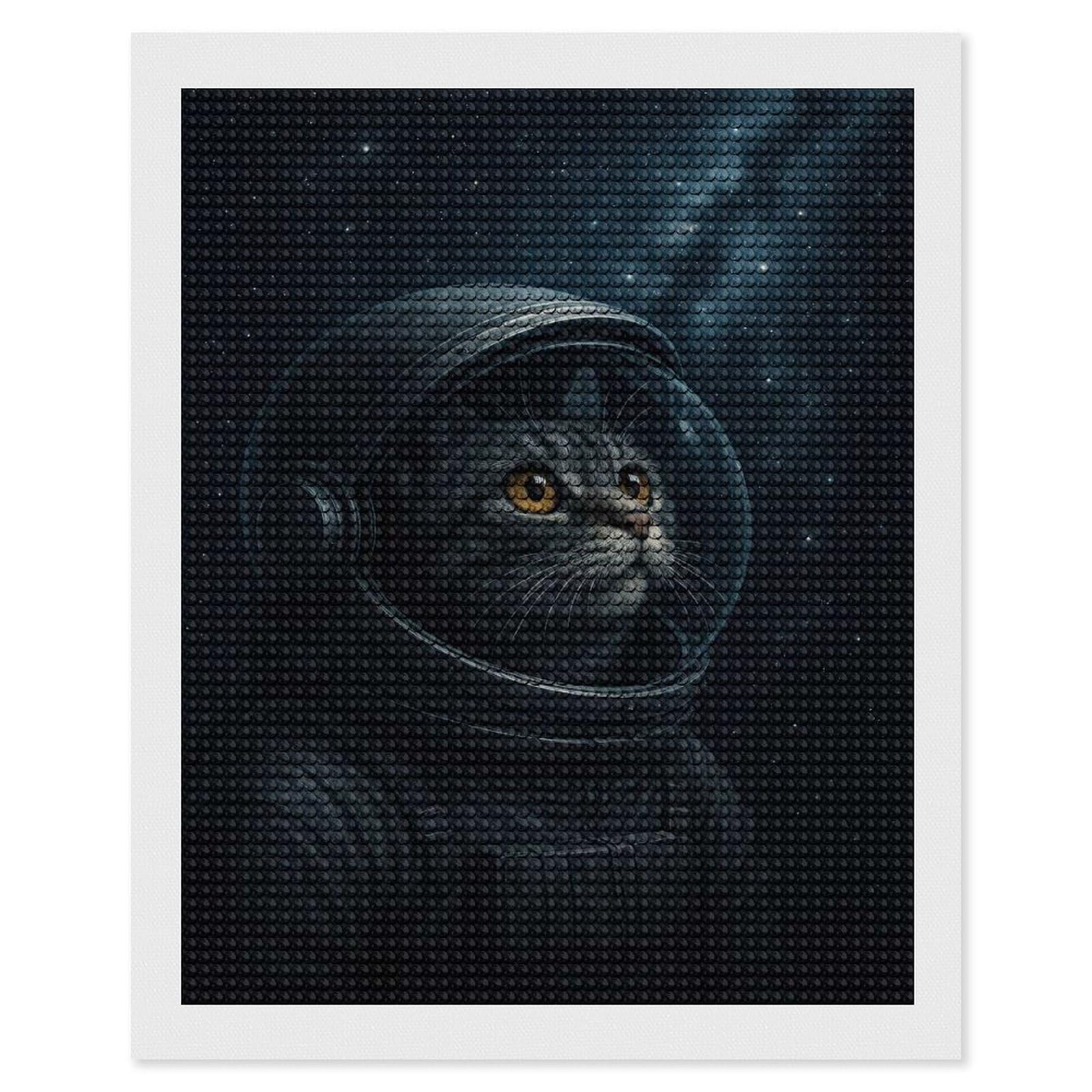 Junmoney Astronaut Cat in Space Diamond Painting Kit 16"x20", Thoughtful Handmade Gift, for Creative Relaxation, Printed Canvas, Cosy Home Accent