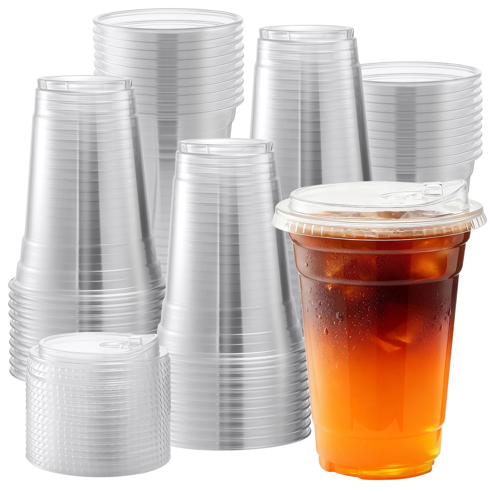 Goodluck Plastic Cups with Lids,50 Pack 16oz/454ml Clear Cold Drinks Iced Coffee Plastic Cup for Smoothies, Milkshakes,Iced Tea - Summer, Party, Picnic,Takeaway Essentials