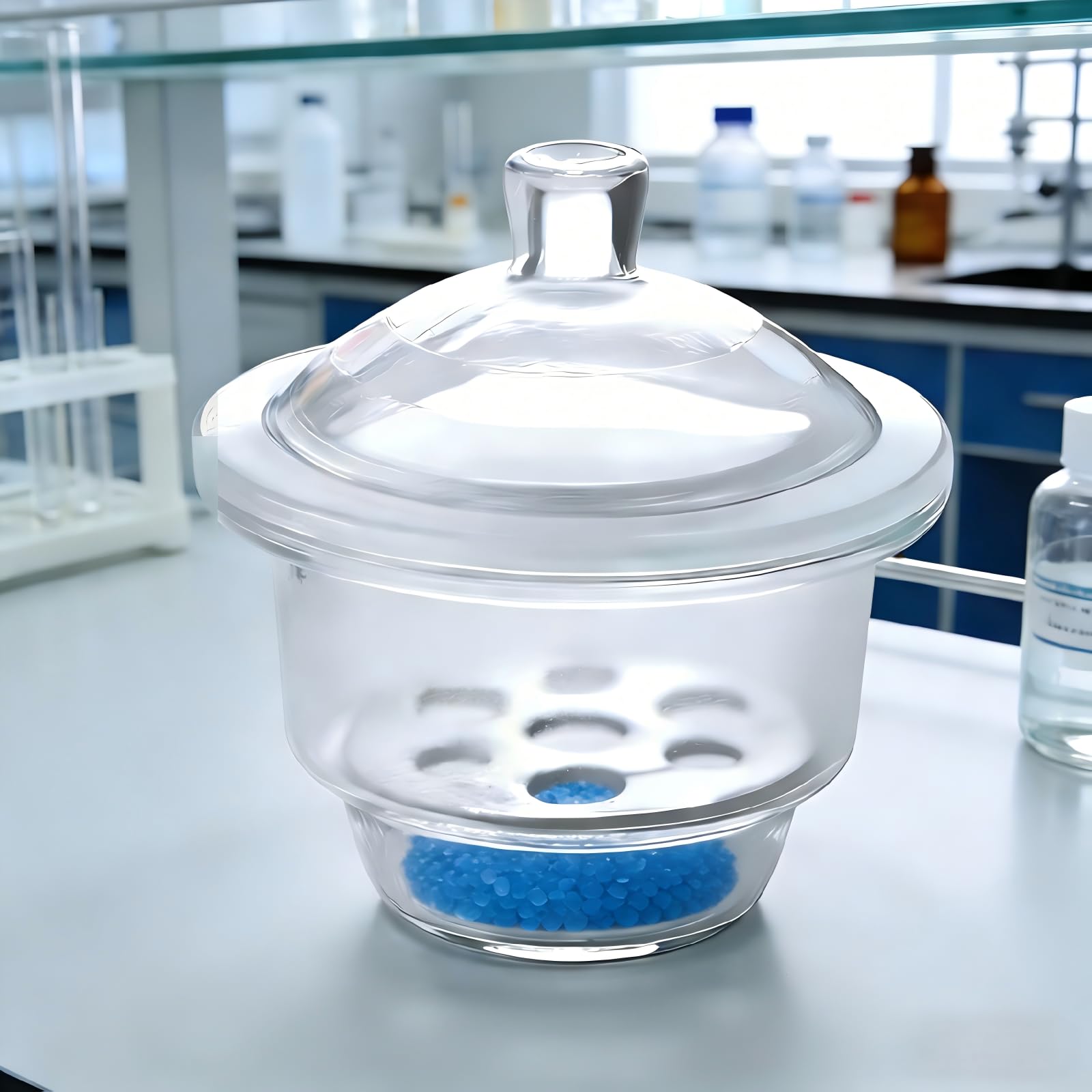 Labor-Exsikkator aus Borosilikatglas, korrosions- und hitzebeständig, entfeuchtend, geeignet zum Trocknen und Aufbewahren von Reagenzien, Mikroskoplinsen usw Transparent 150mm