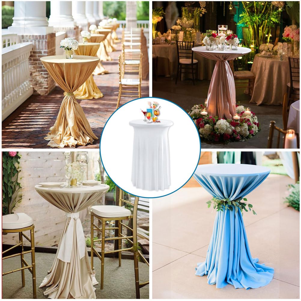 80cm Nappe Mange Debout pour Table Haute avec Jupe, 2/3/4/5pcs Housse pour Table Haute de Reception Ronde, Nappe de Cocktail pour Mariage événement Bistrot,Champagne,3pcs