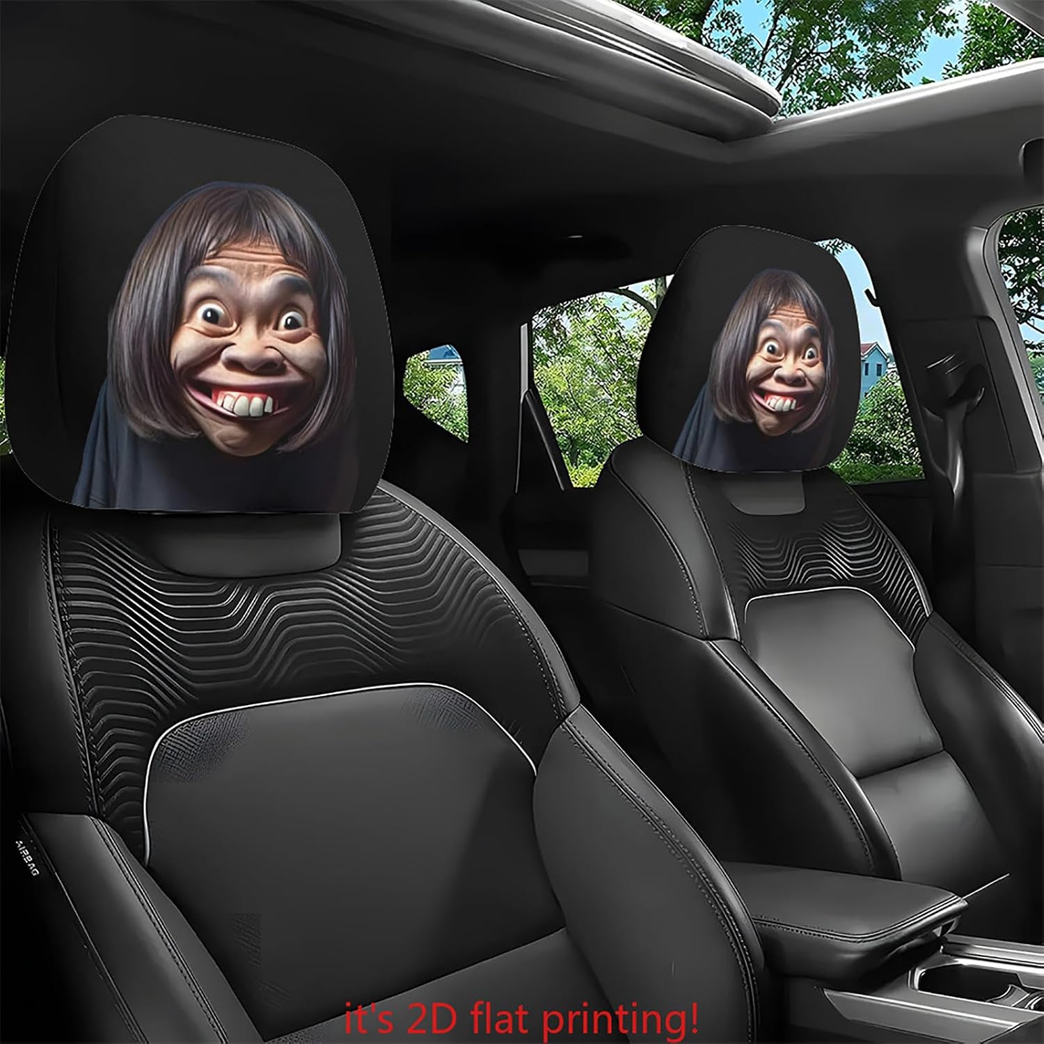 Humorous Car Headrest Covers with Funny Character Prints, Gift image 2