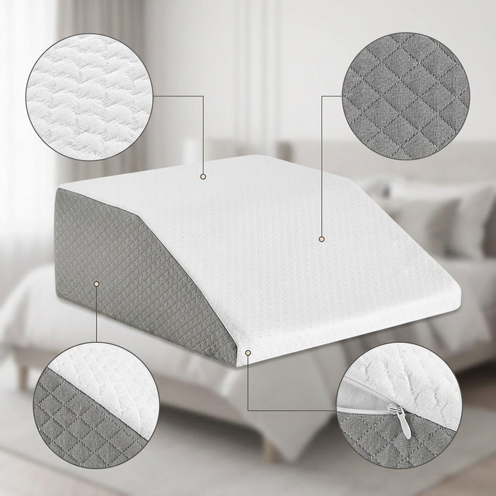 Almohada para Piernas Cojín de Soporte de Elevación Cama y Sofá Almohada Fabricada en Espuma y Poliéster Adecuada para Postura, Blanco, Individual