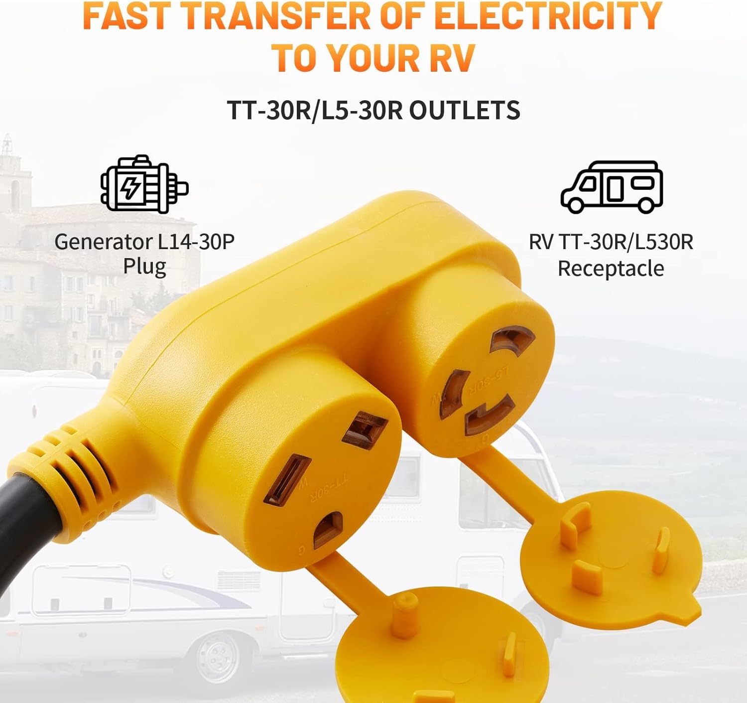 MECMO 30 Amp to 20 Amp 110V RV Distribution Adapter NEMA TT-30P Male to 3X 5-15R/5-20R, 30 Amp RV Adapter Cord TT-30P to L5-30R RV Power Adapter Cord