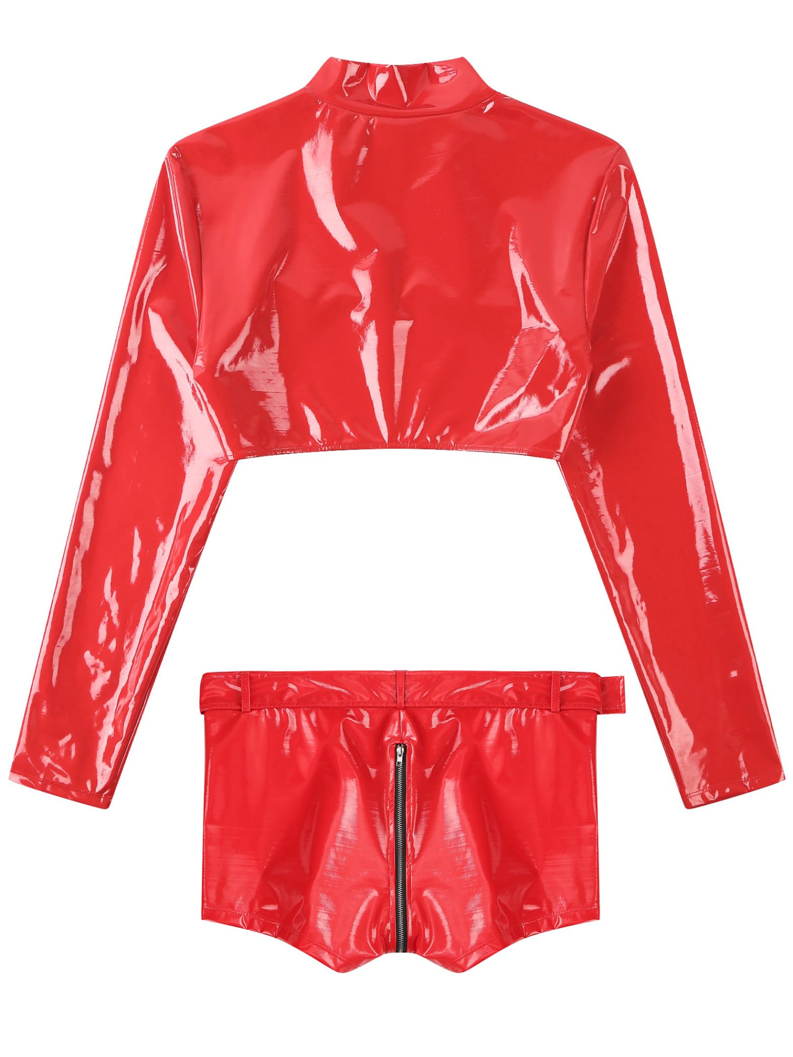 Męskie Wetlook Bielizna Erotyczna Bielizna Lakierowana Skóra Babydoll Crop Top odkrywające bokserki ze skóry PU, Czerwona, M