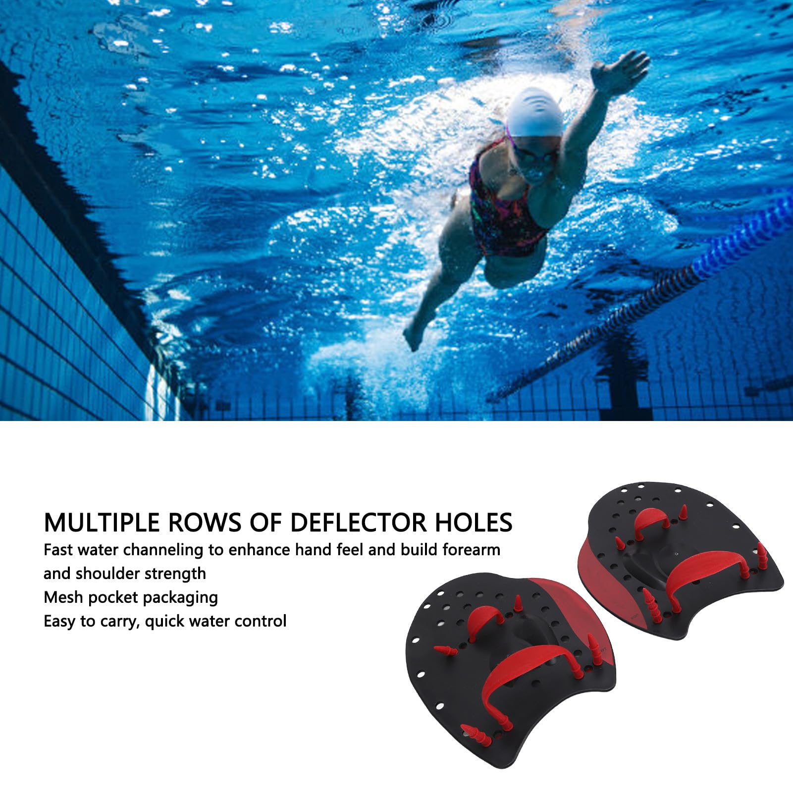 1 Pair Swim Paddles Hand, Silicone Polypropylene Adjustable Hand Fin Flipper Paddle Swimming Training Aid for Men Women (S)