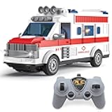 Dollox 1/30 Remote Control Ambulance, 2.4G RC Play Car Toy 4 Channel Electric Ambulance Vehicles Emergency Rescue Cars with Lights, Opening Door, Gifts for Kids Boys Girls Age 3 4 5 6 7