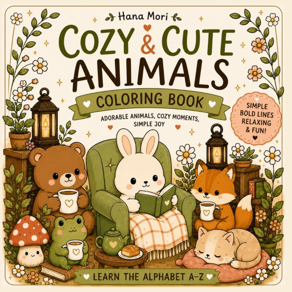 Cozy & Cute Animals Coloring Book - Early Learning with Cute Animals: Easy Coloring Book For Early Learners