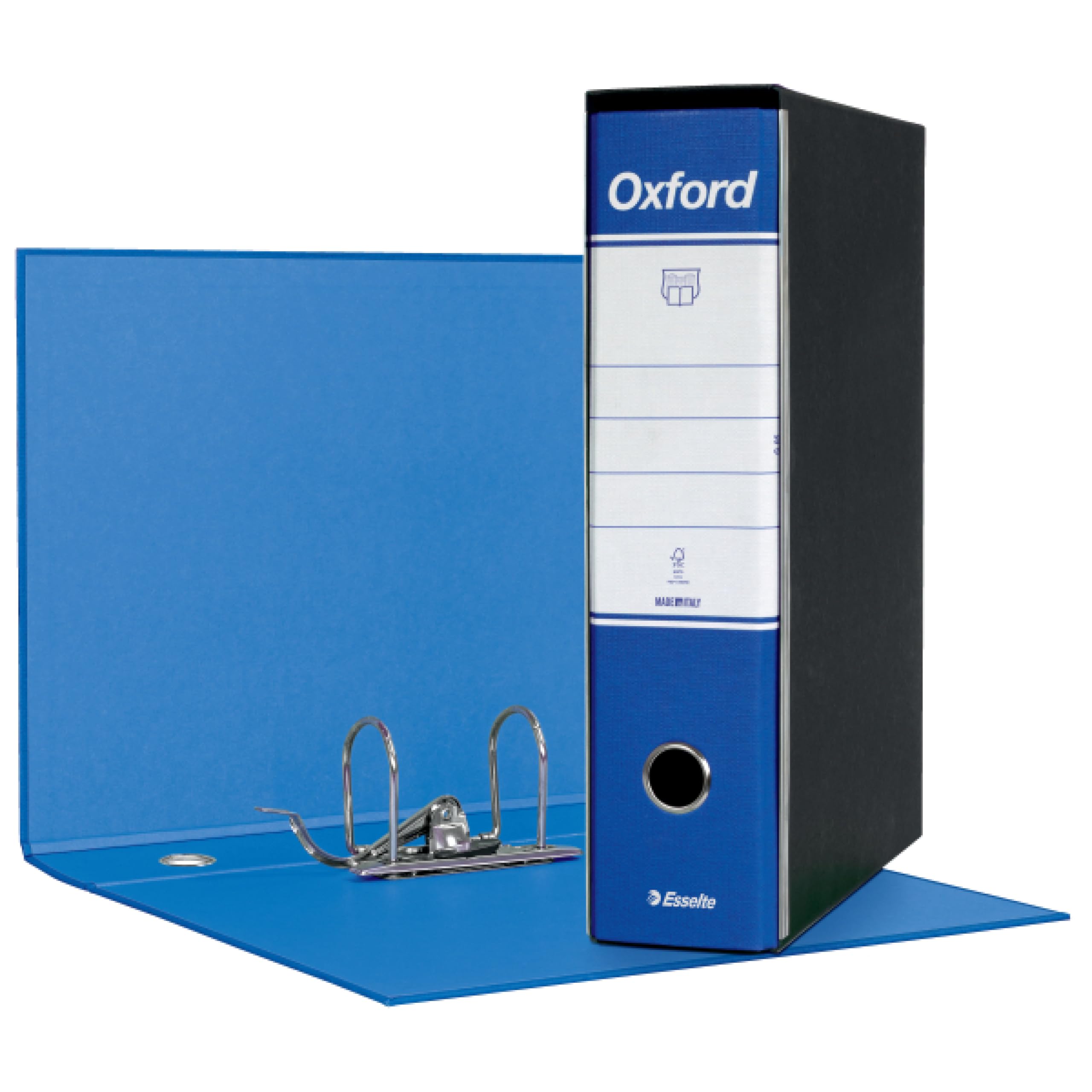 Esselte OXFORD G85 Registratore con Custodia, con Meccanismo a Leva N.1 in Formato Protocollo (23x33cm) con Dorso da 8 cm, Blu, Conf.da 6 pezzi, 390785050