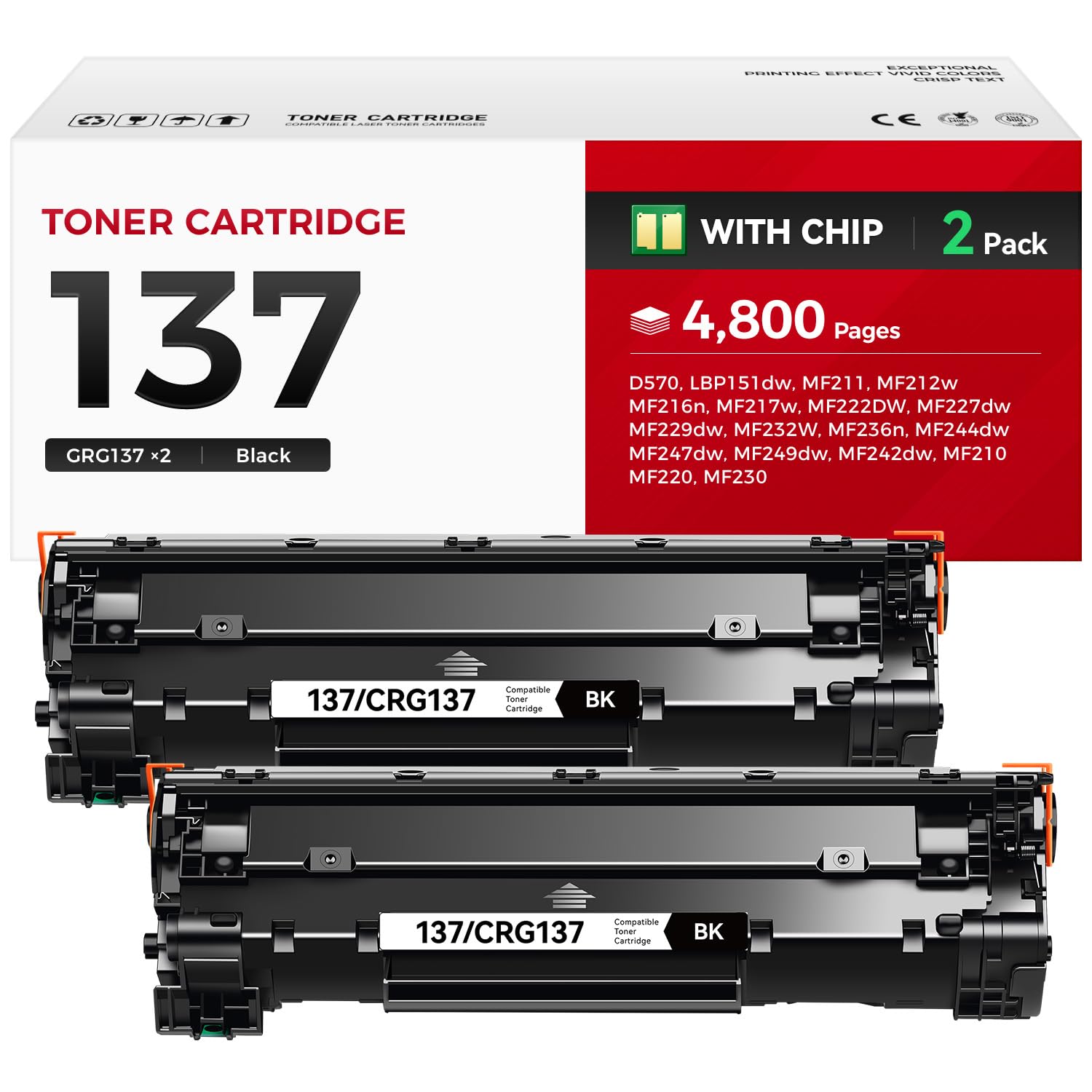 137 Toner Cartridge Black 2-Pack Replacement for Canon 137 CRG-137 for ImageCLASS LBP151dw D570 MF236n MF247dw MF249dw MF232w MF242dw MF244dw MF216n MF227dw MF212w MF210 MF220 MF230 MF240 Printer Ink