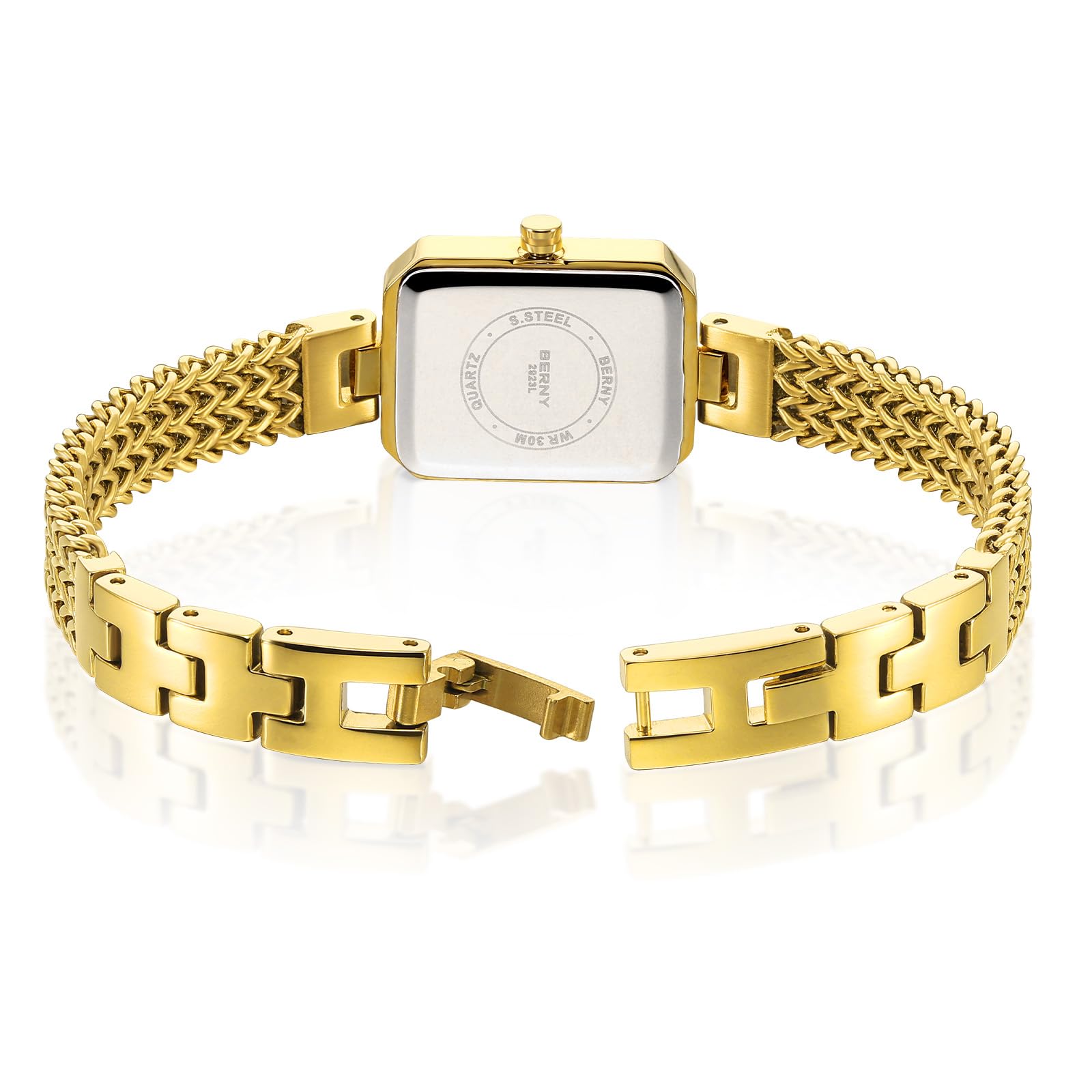 BERNY Frauen Uhr Damen Rechteck Mini Armbanduhren Quarzwerk Mode Minimalistische Uhr 3ATM wasserdichte Edelstahl Abnehmbare Uhrenarmband