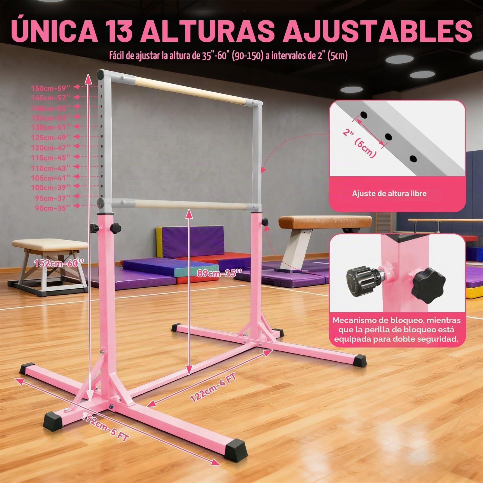 FBSPORT Barras horizontales de Gimnasia para niños con Anillos de Gimnasia, 13 Equipo de Entrenamiento de Gimnasio de Gimnasia para Gimnasio de Gimnasia para Interiores y Exteriores