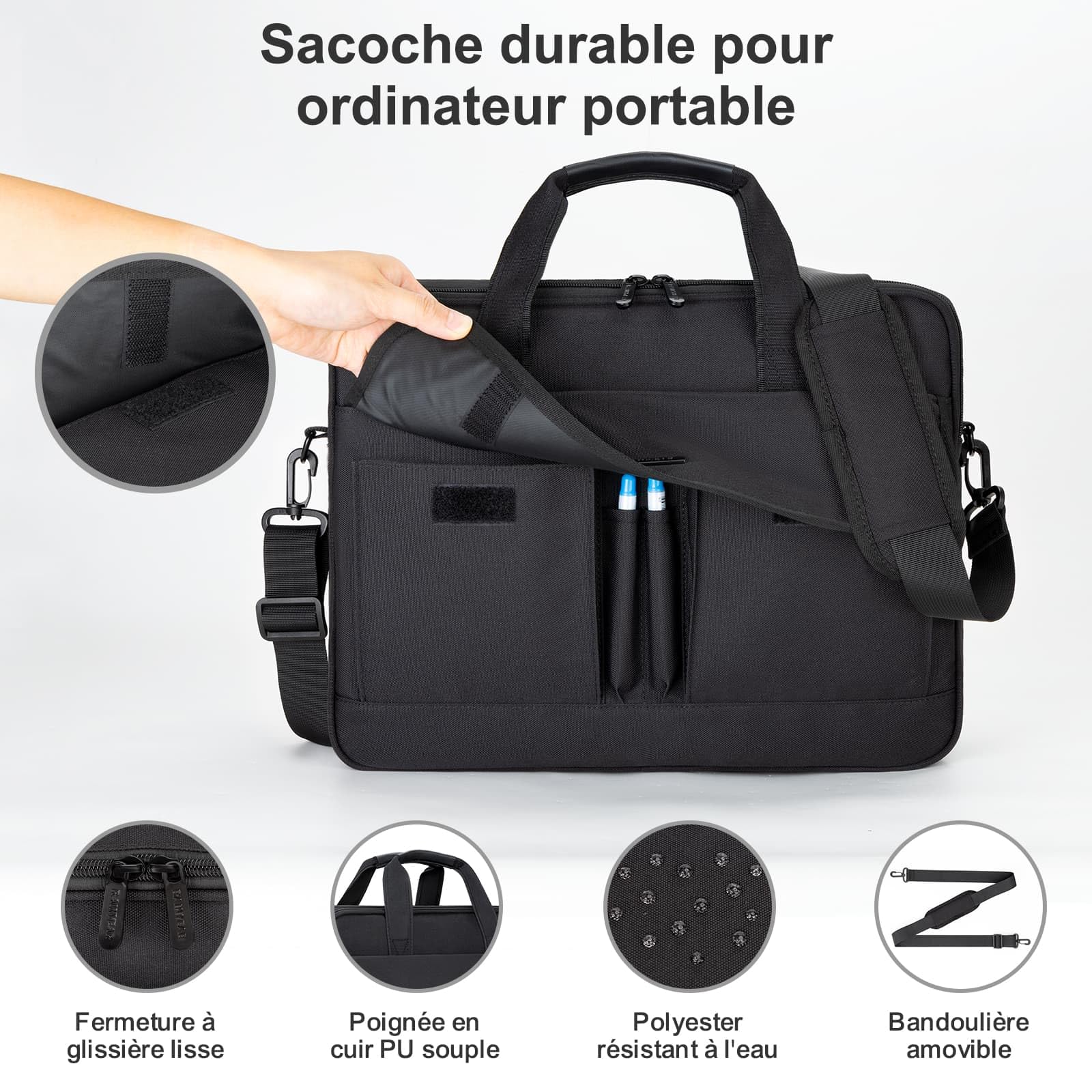 RAINYEAR Sac d'ordinateur multifonctionnel pour ordinateur portable de 15,6 pouces, Macbook Pro/Max de 16 pouces, sac à bandoulière résistant à la déchirure pour hommes, mallette de grande capacité
